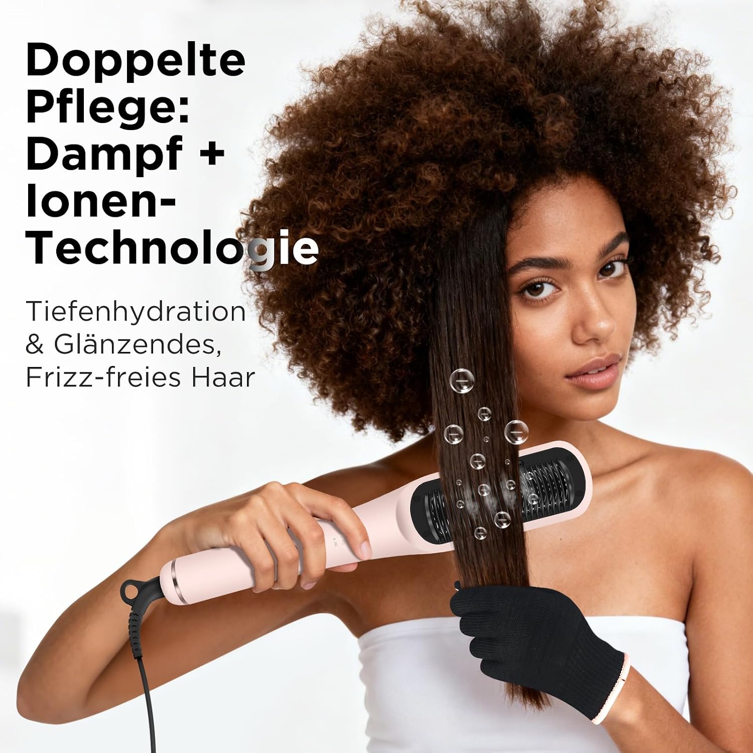 Detalle 2 de Pro Dampf Glättbürste von PARWIN PRO BEAUTY – 3-in-1 Dampfhaarglätter mit LED-Anzeige