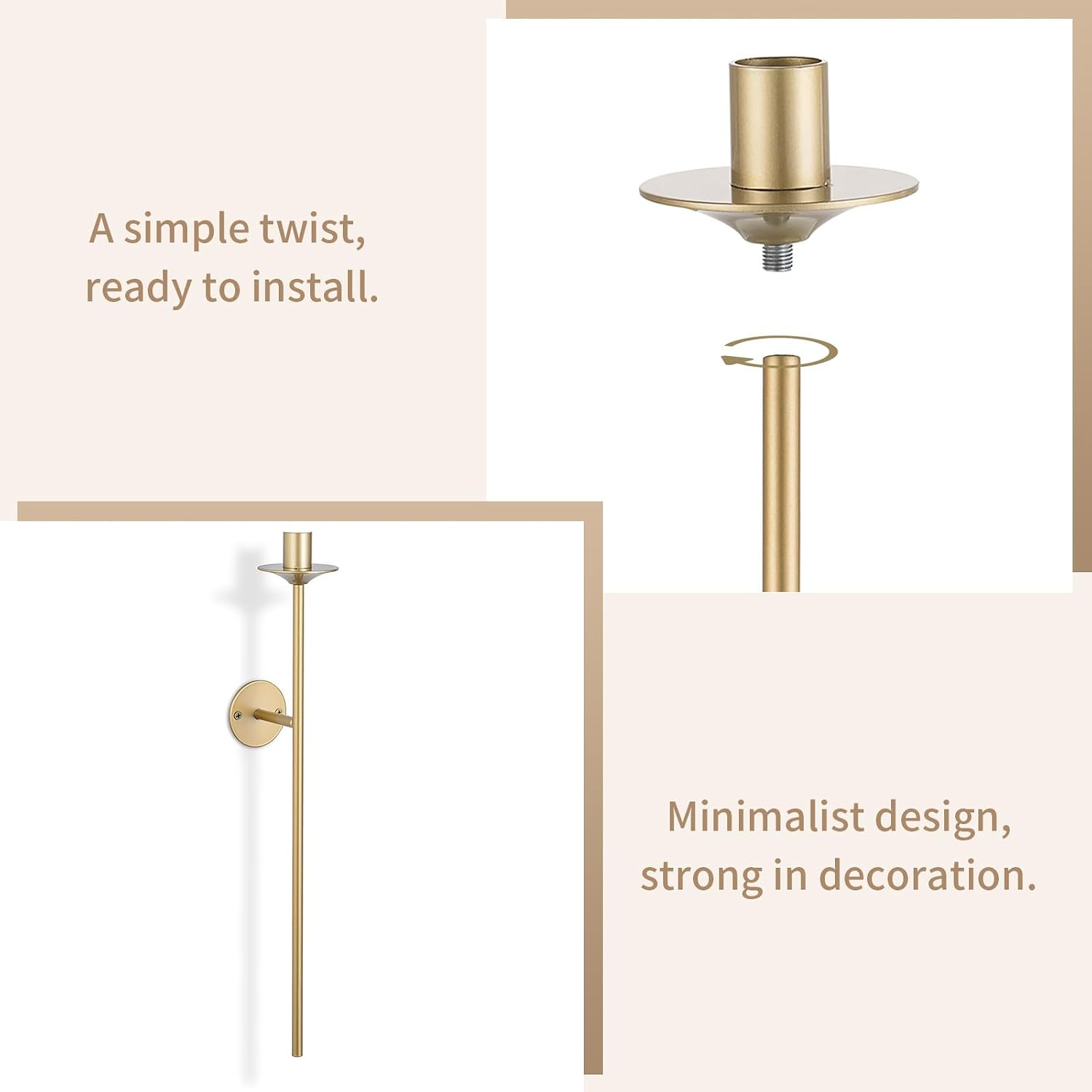 Detalle 2 de Sziqiqi YSZTZ2243 väggljusstakar i guld, metall, 46,5 cm, 2-pack