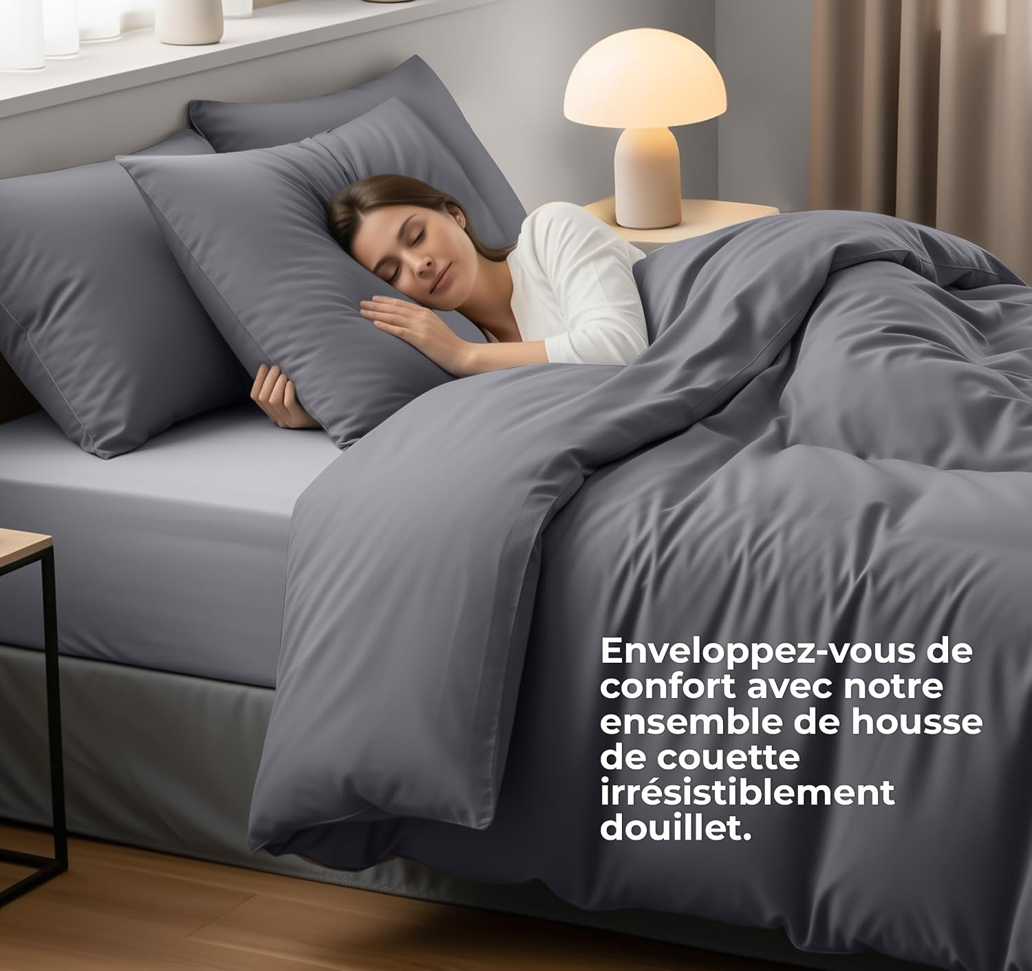 Detalle de Housse de couette 220x240 Gris en microfibre