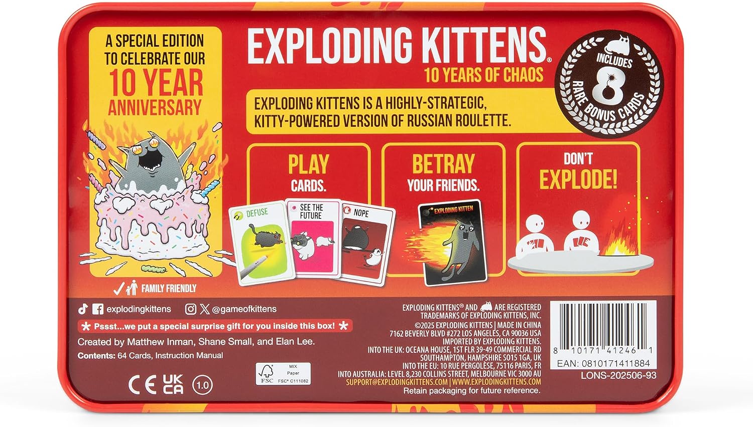 Thumbnail 1 de Exploding Kittens -10th Anniversary Collectible Tin (New Edition) – 8 Legacy Cards