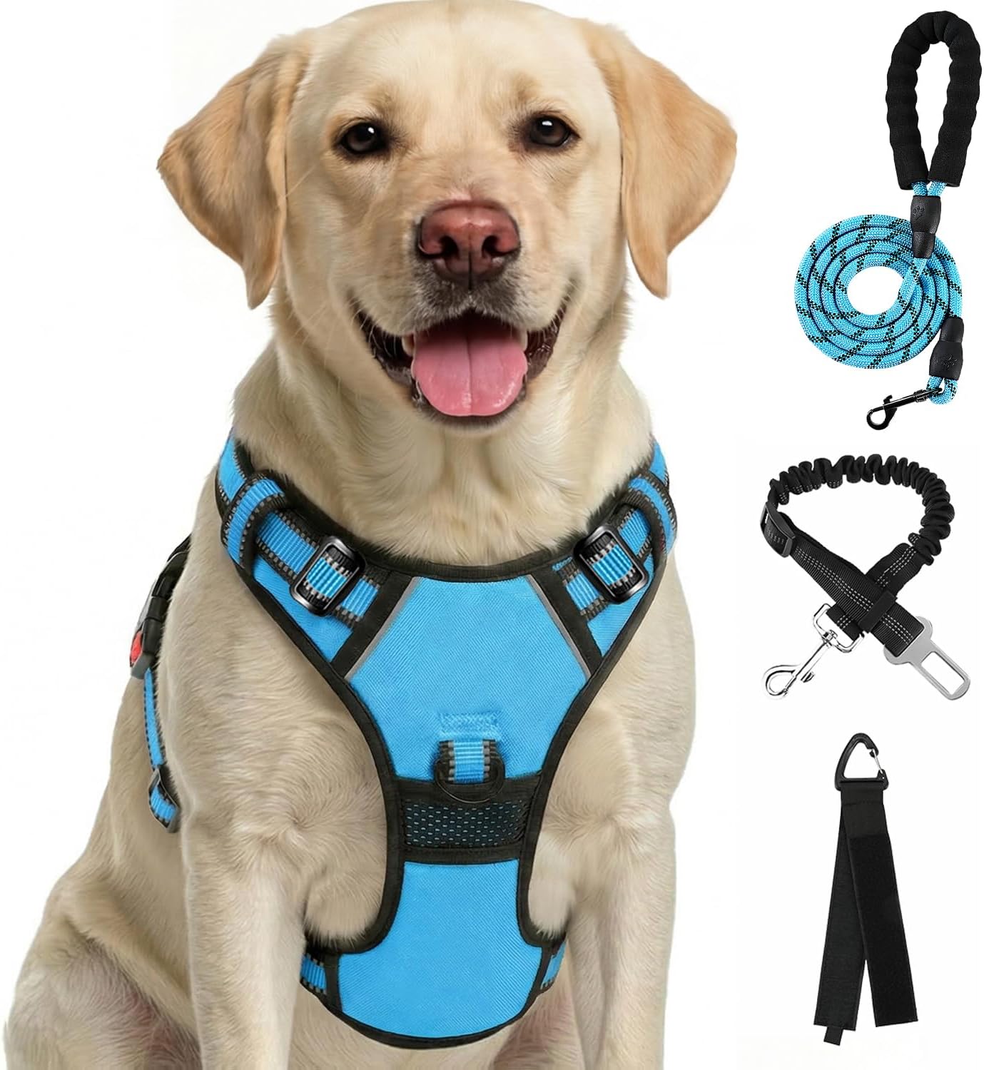 Harnais pour Chien anti-tirage en Oxford réfléchissant, taille ajustable, avec poignée rembourrée et 4 sangles – Gilet de harnais