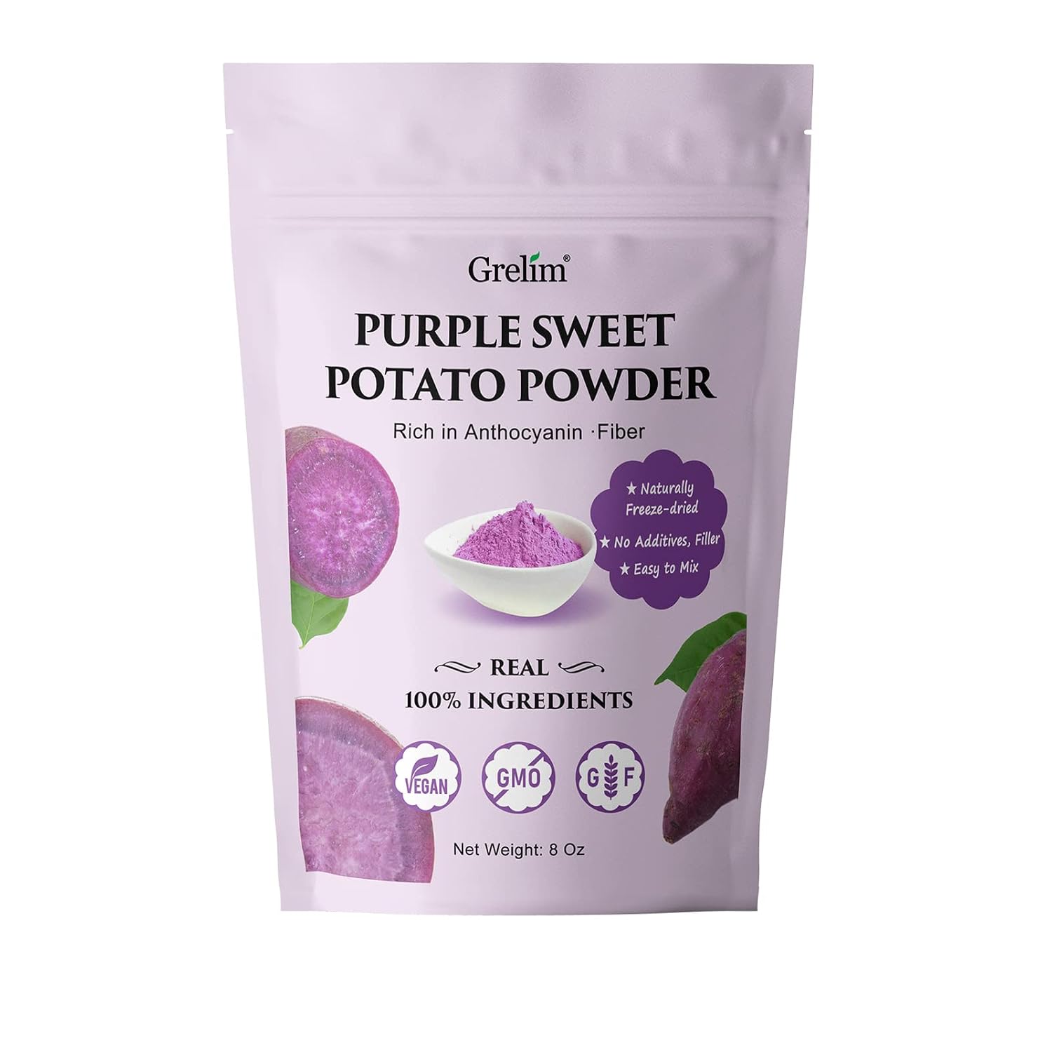 Detalle de Grelim Purple Sweet Potato Powder, 8 oz, Freeze-Dried, Vegan, Gluten-Free