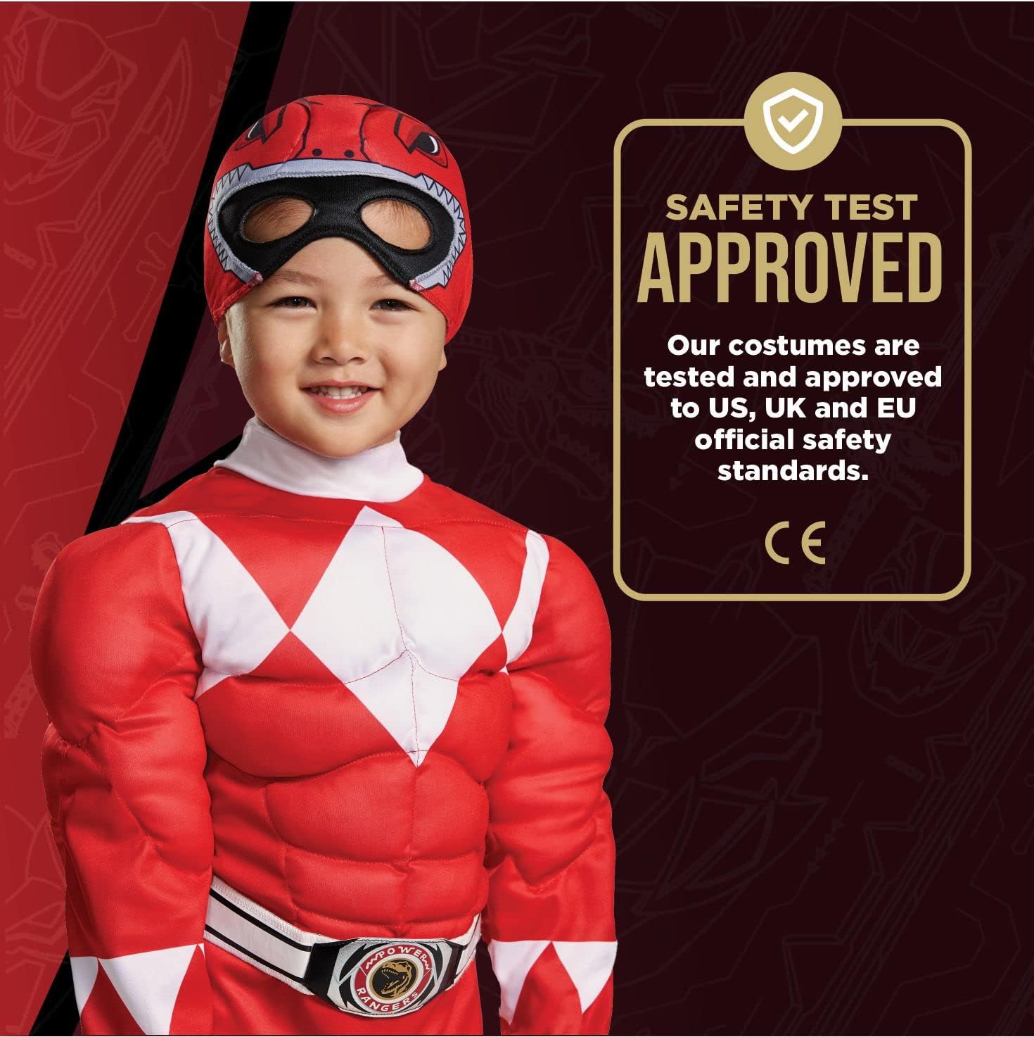 Detalle 1 de Disguise Red Ranger Toddler Muscle Costume, Red Jumpsuit and Soft Headpiece, 3T–4T