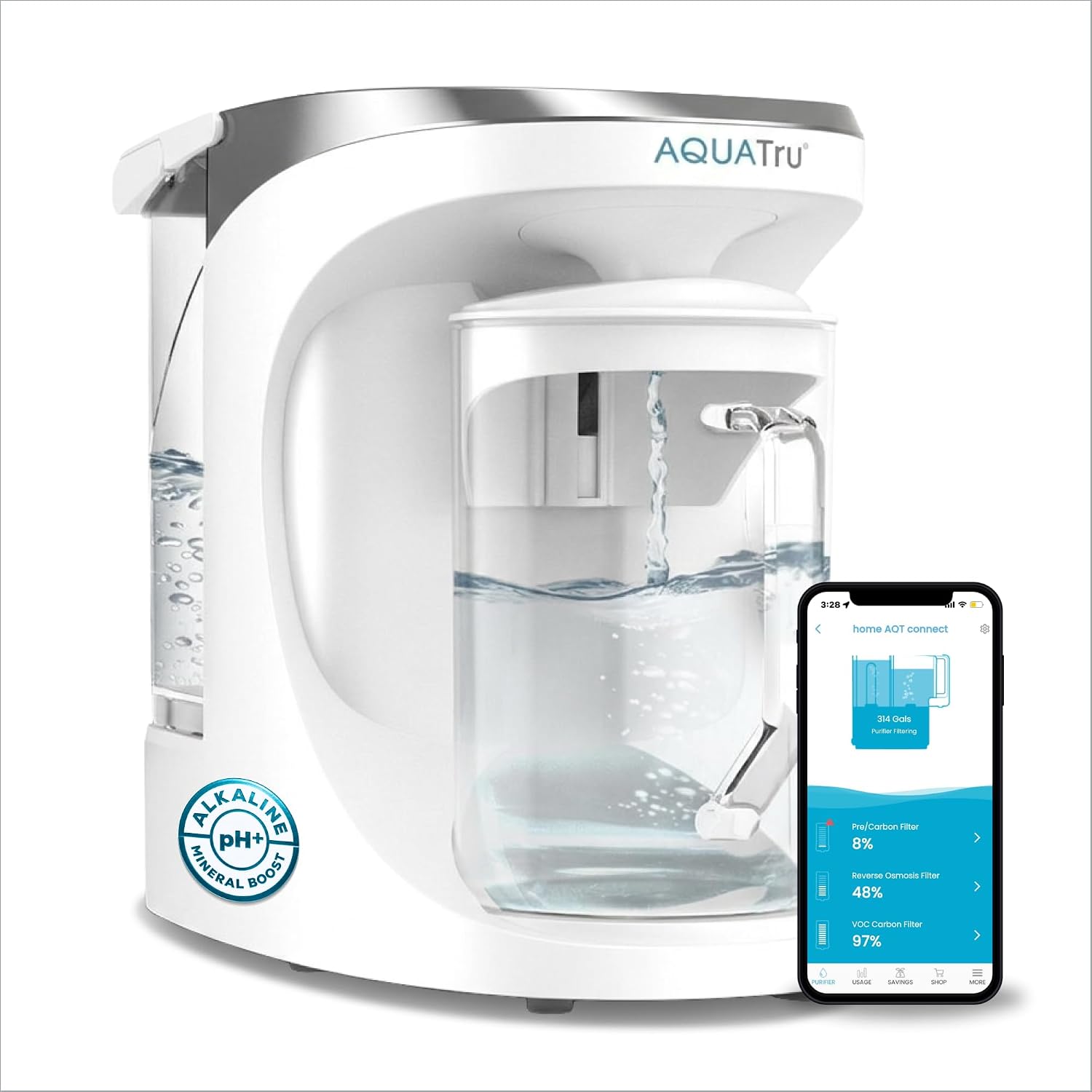 Detalle de AquaTru Carafe Smart Alkaline Countertop Water Purifier (4-Stage Reverse Osmosis) with Glass Carafe
