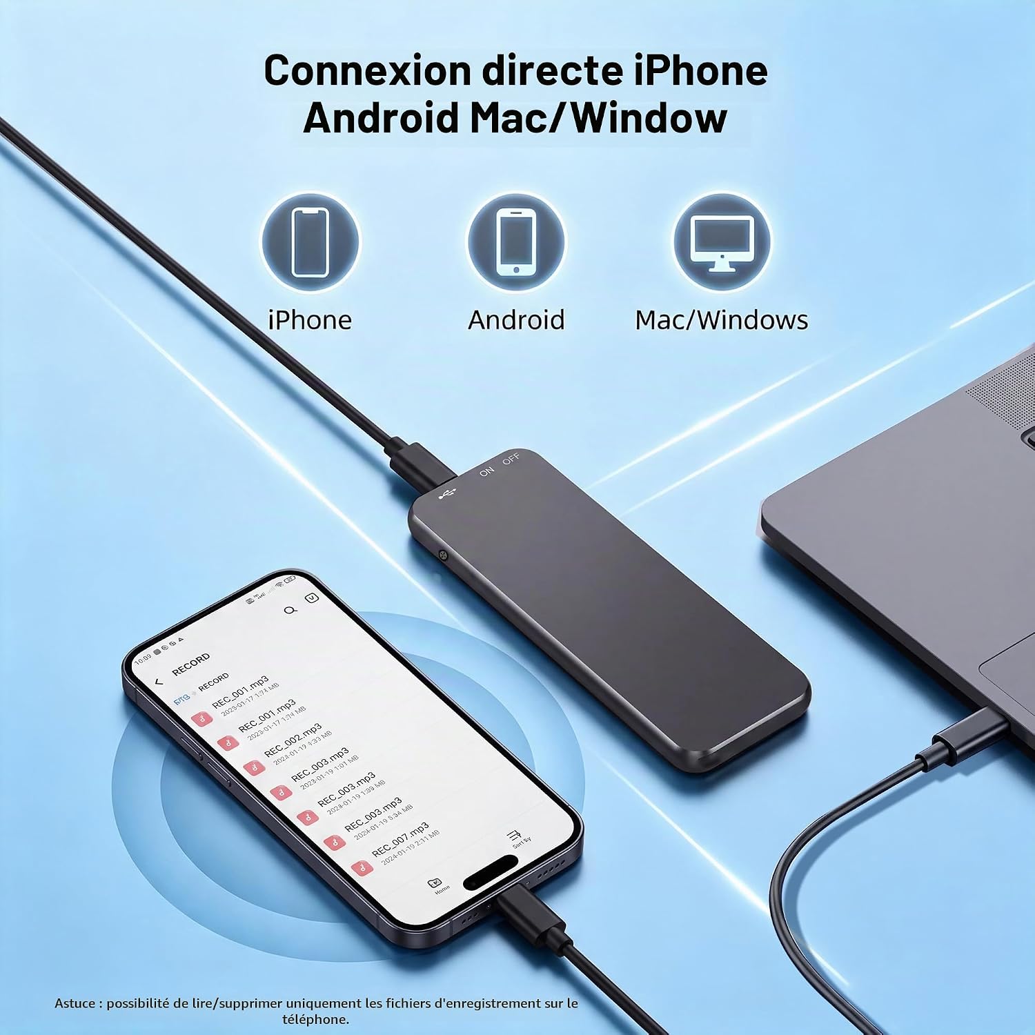 Thumbnail 6 de Liebssen V53 digitale spraakrecorder, 64 GB, magnetisch en USB-C