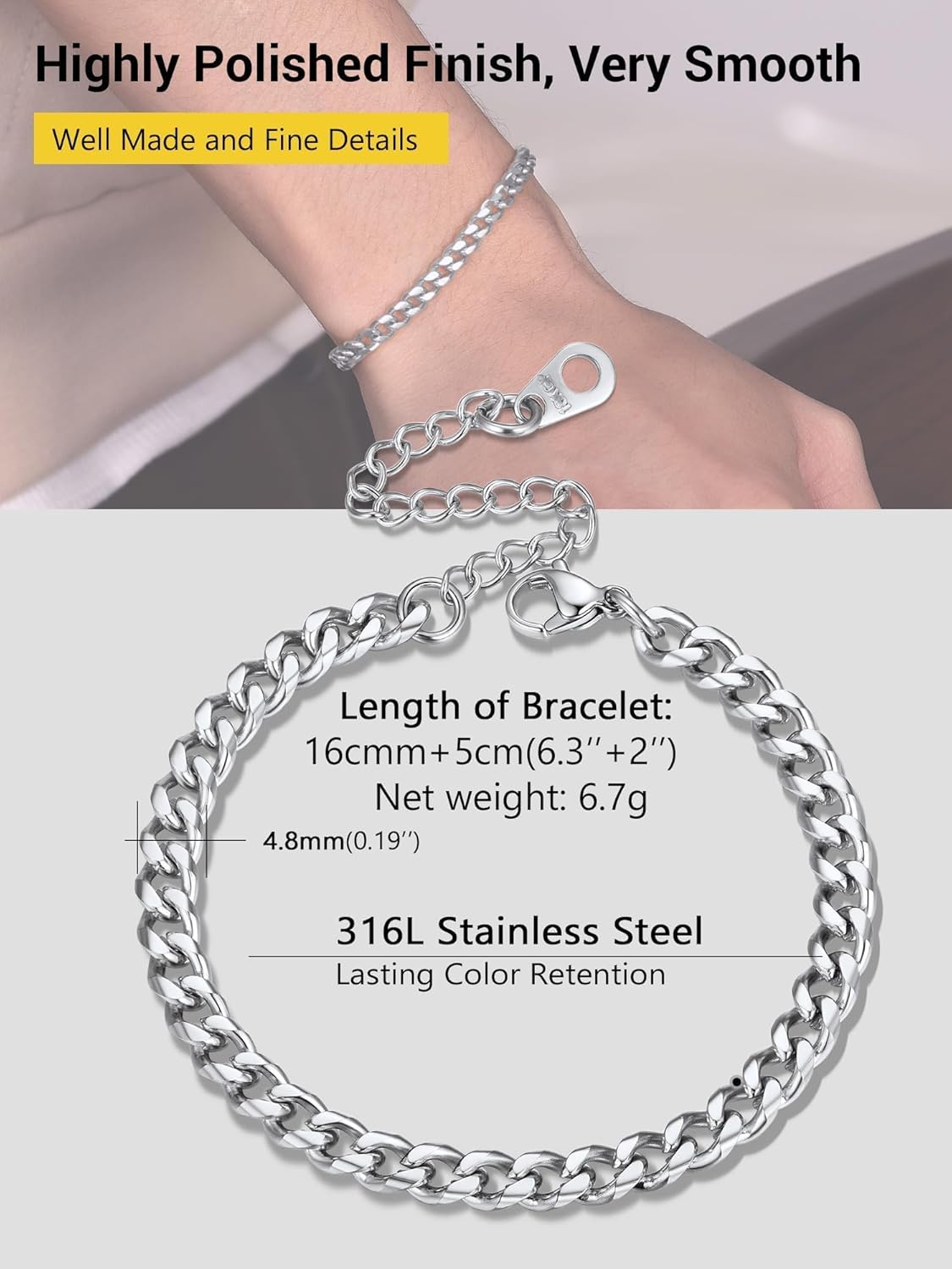 Thumbnail 2 de PROSTEEL Gourmette chaîne à maillons cubaine en acier inoxydable 316L (plaqué or) — bracelet homme/femme