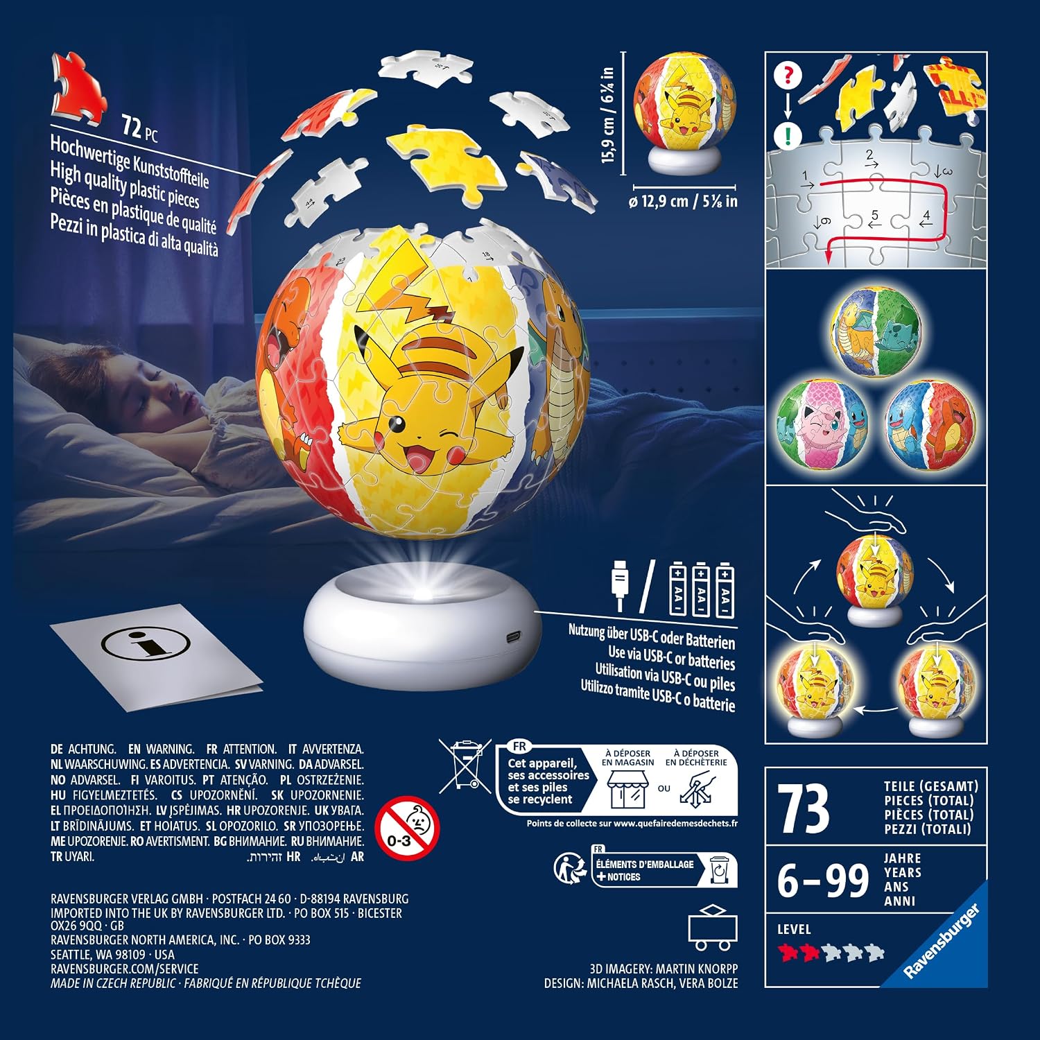 Detalle de Ravensburger Pokémon 72-Piece 3D Puzzle Nightlight with LED Base