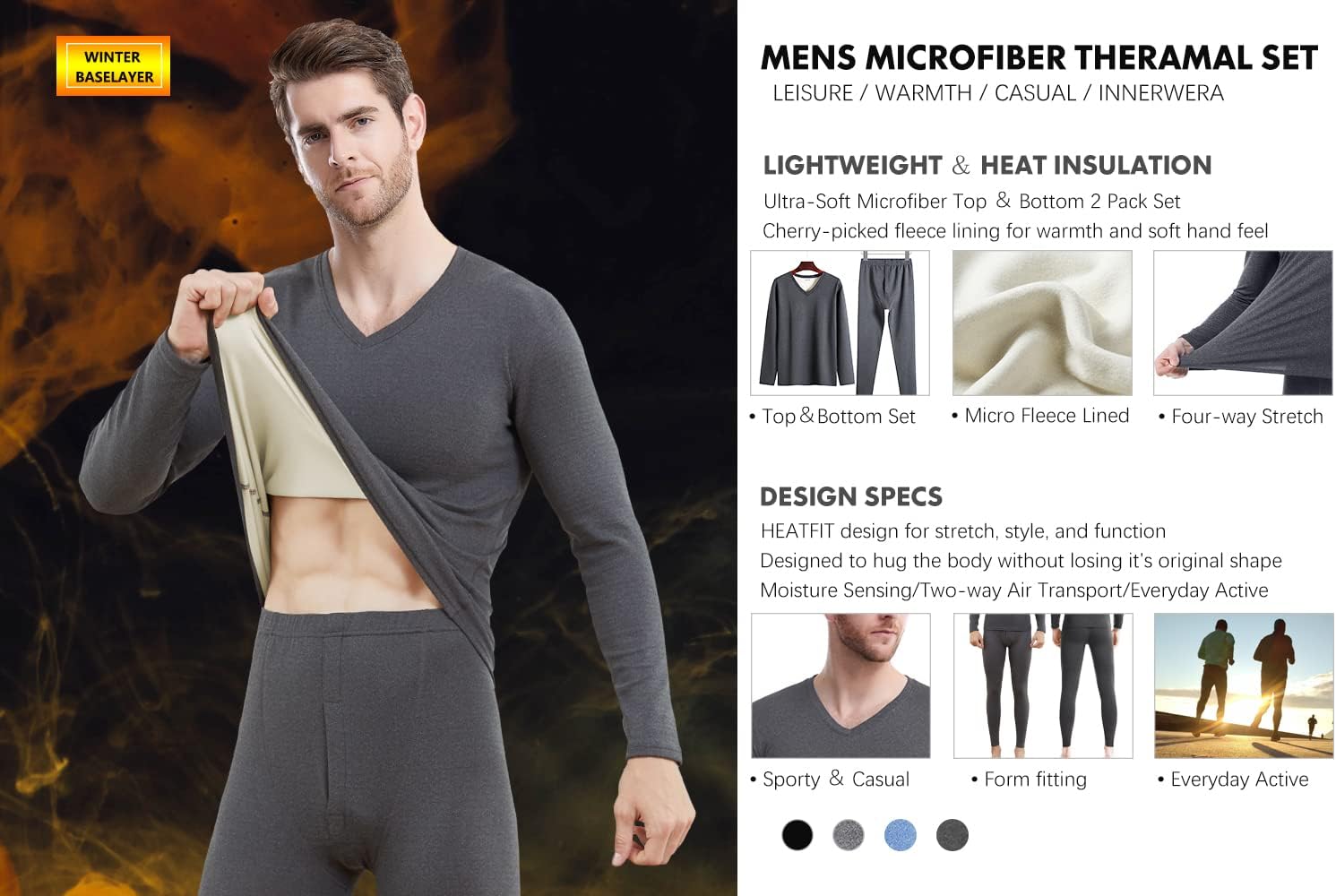 Thumbnail 1 de Boyzn Mens Fleece Lined Thermal Underwear Set (Long Sleeve Top & Long Johns)