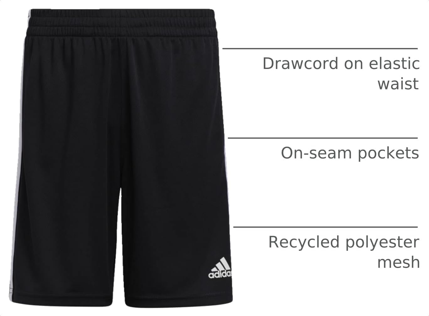 Detalle 2 de adidas Boys' Classic 3-Stripes Shorts with Drawcord Waist