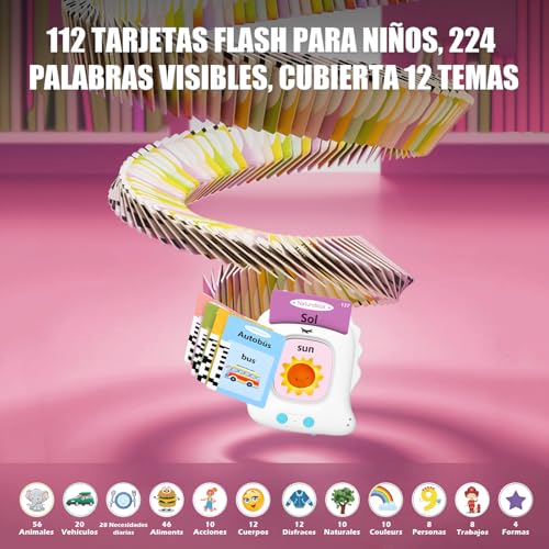 Detalle de Tarjetas Flash Parlantes VISATOR 112 Tarjetas Bilingüe Español-Inglés para Niños 2+ Años