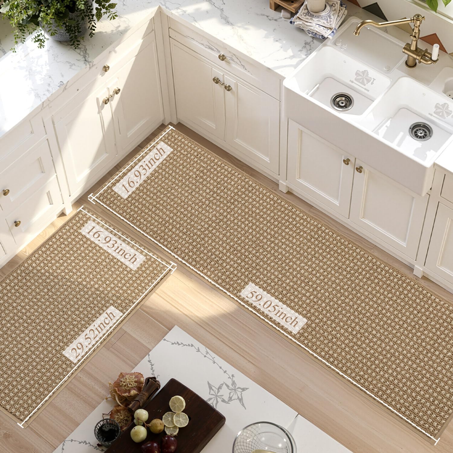 Thumbnail 6 de hicorfe Kitchen Runner Rugs Set of 2: 17x29 + 17x59 in Brown
