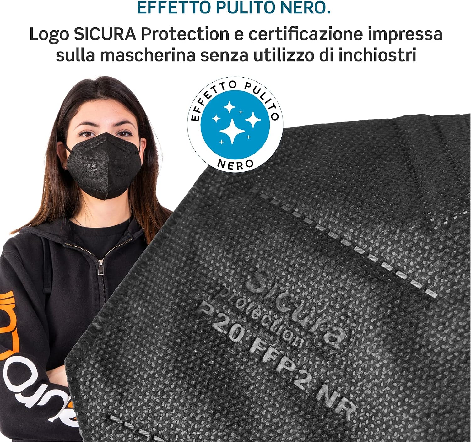 Detalle 2 de Eurocali 50 Mascherine FFP2 nere certificate CE (EN 149:2001+A1:2009) — confezione da 50