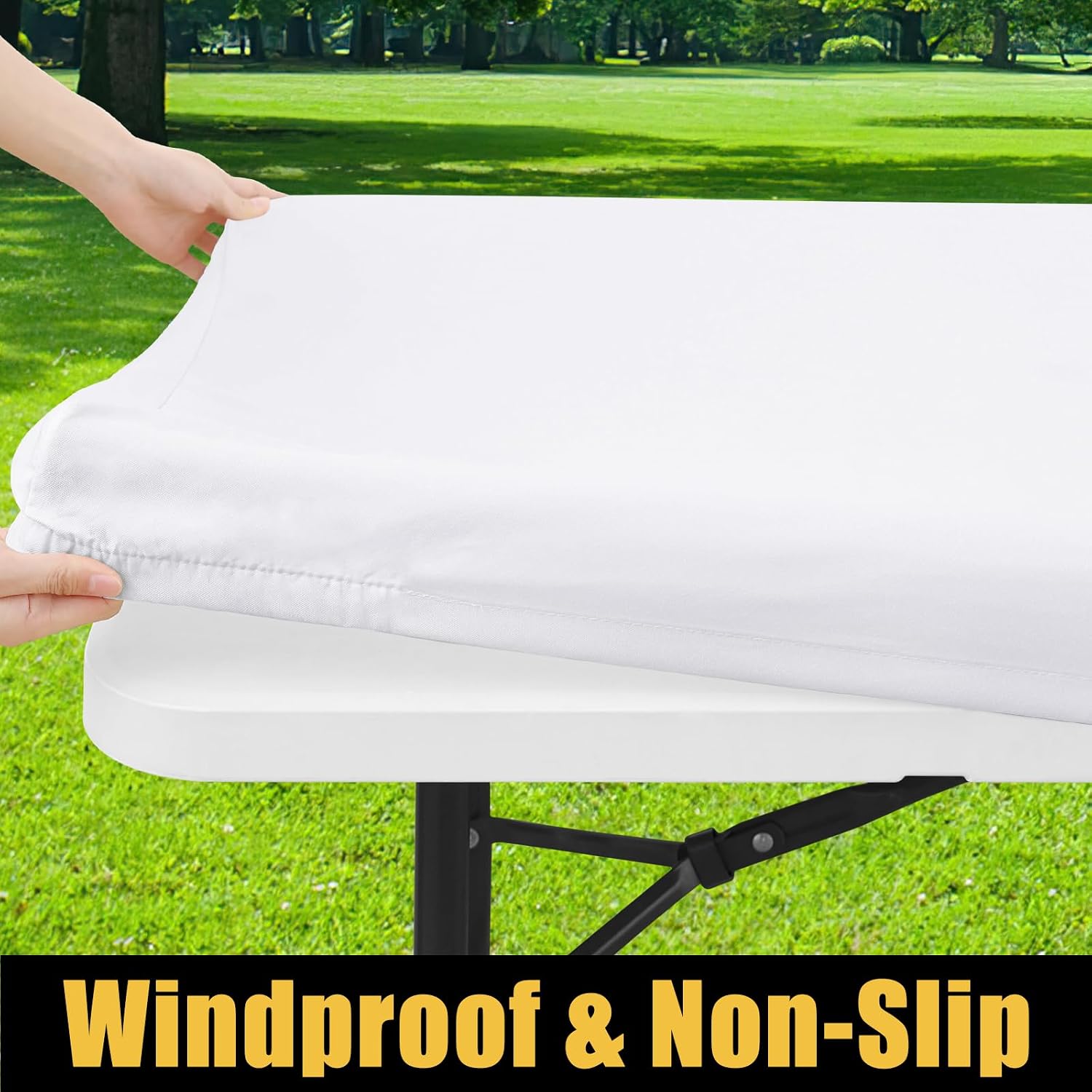 Thumbnail 1 de Smiry Rectangle Picnic Table Cloth, 8-Foot Waterproof Elastic Fitted Polyester Table Cover (White, 36"x96")