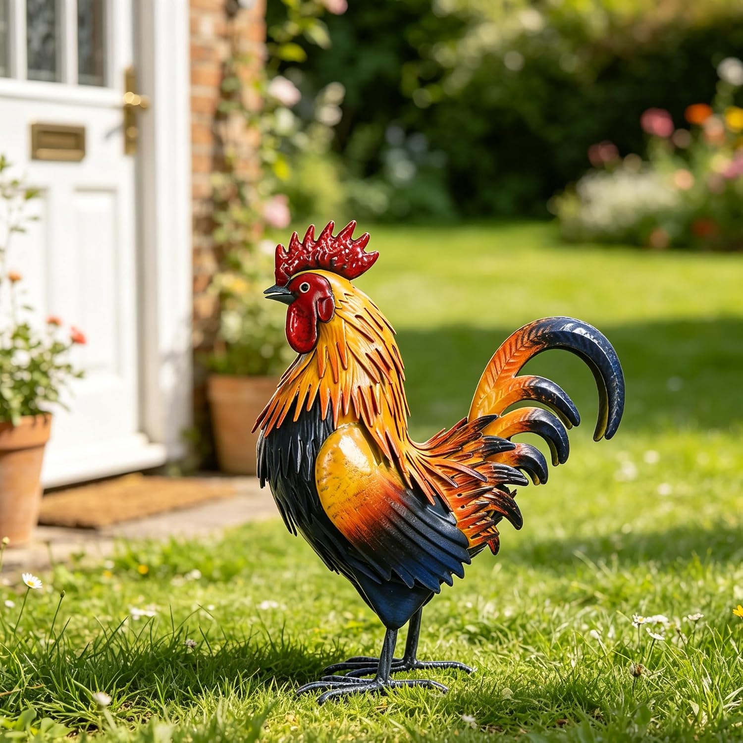 Detalle 2 de Ratuor Metal Rooster Garden Statue, Brown Outdoor Decor, 12 x 5 x 14.5 Inches