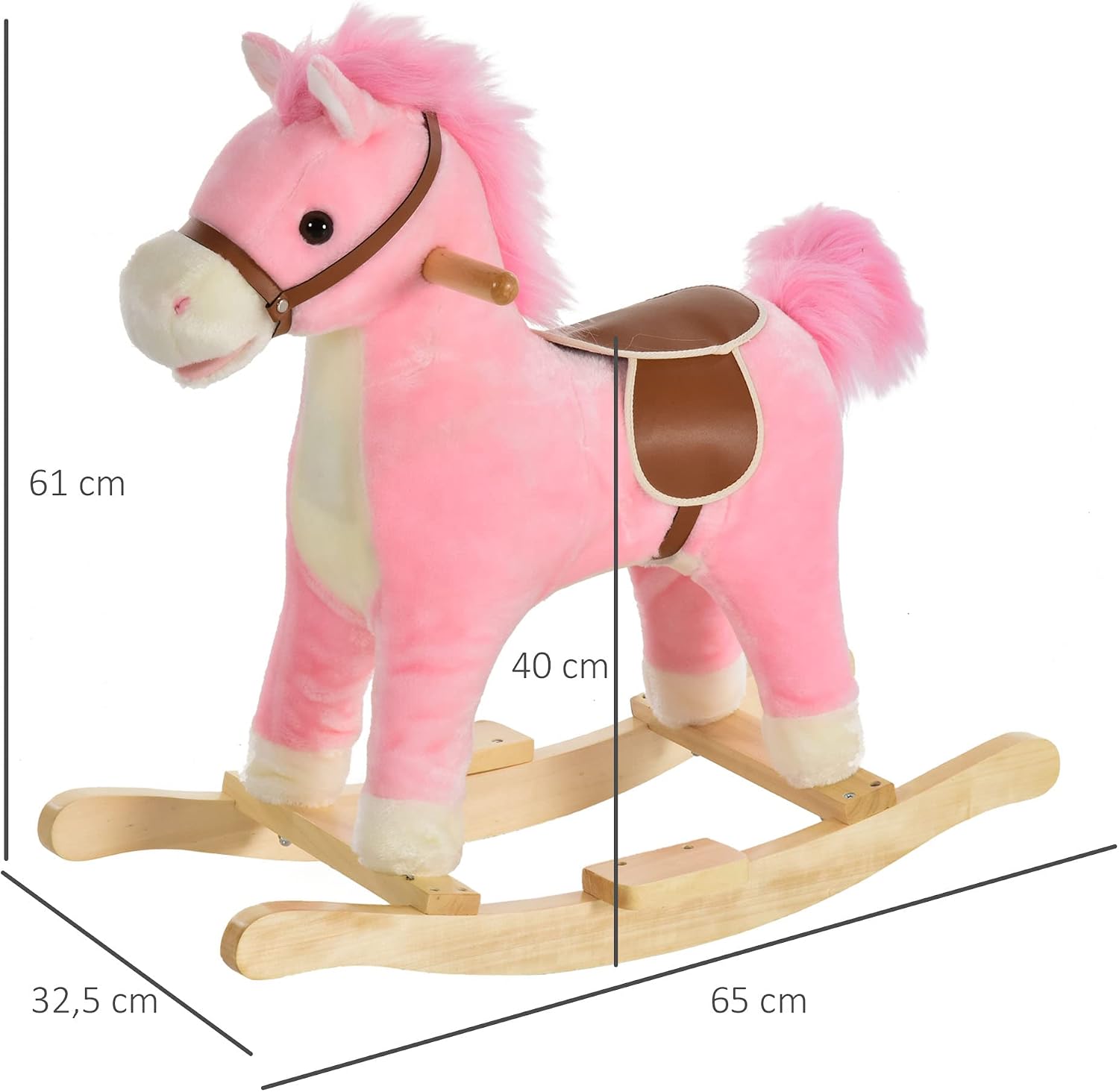Detalle de HOMCOM Cheval à Bascule Selle Grand Confort Peluche Courte Douce Bois peuplier Brun