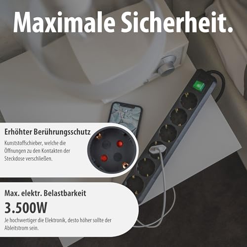 Detalle de Brennenstuhl Eco-Line 6-fach Steckdosenleiste mit 3 m Kabel und beleuchtetem Schalter