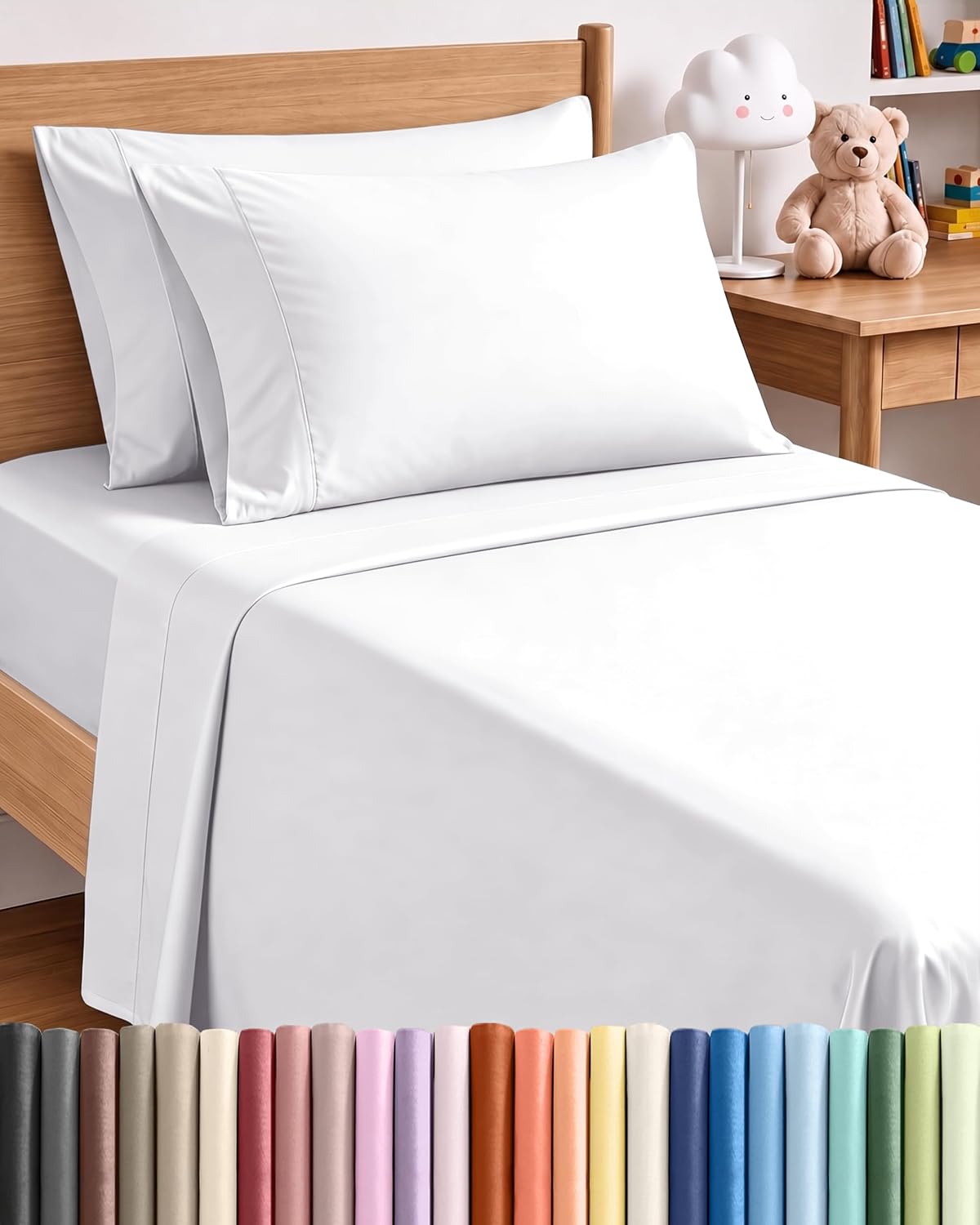 Detalle de CGK Unlimited Twin 4-Piece Sheet Set (1 Flat, 1 Fitted, 2 Pillowcases) — Soft, Breathable, Wrinkle-Free, White