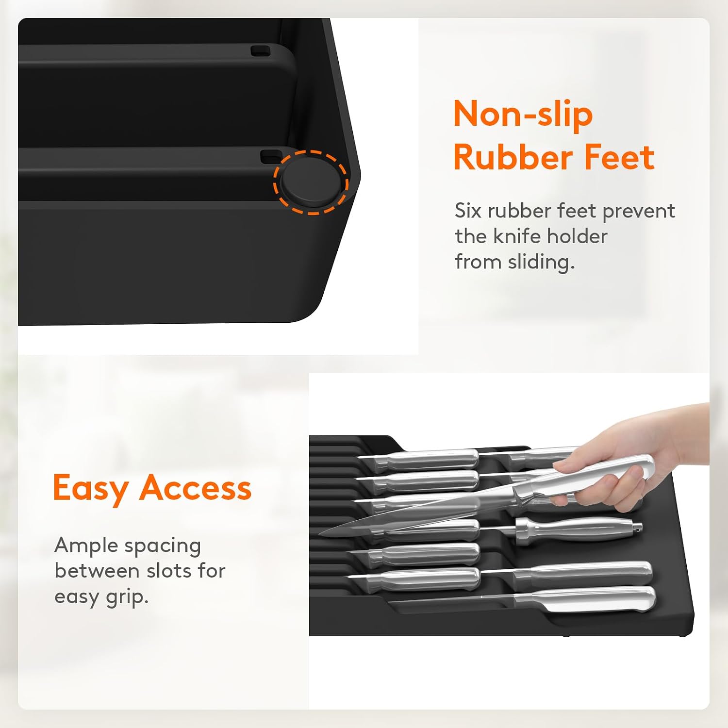 Detalle 2 de Lifewit 24508 Magnetic Knife Drawer Organiser for 12 Knives, Black