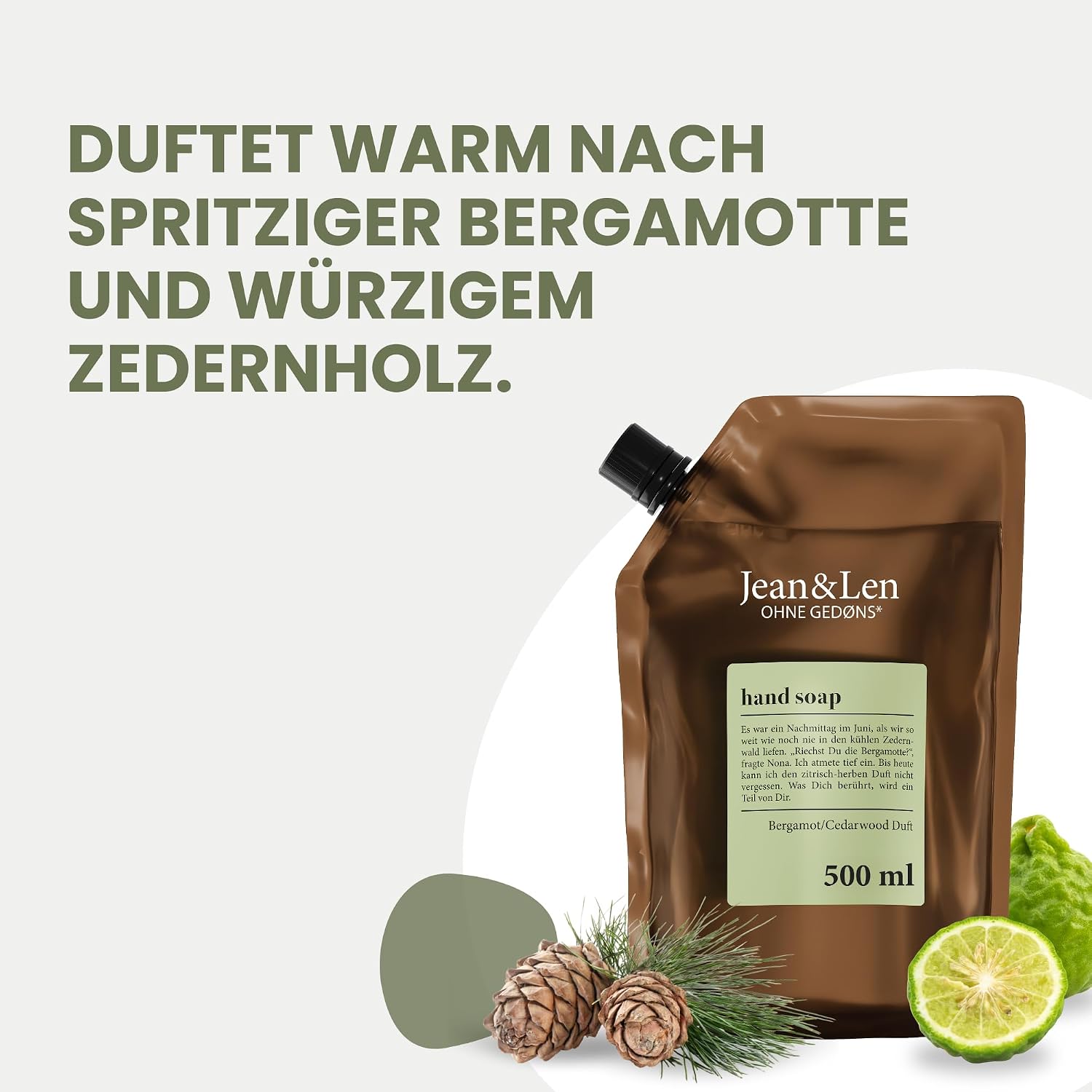 Detalle de Jean & Len Savon pour les mains Bergamote & Bois de Cèdre – Recharge 500 ml
