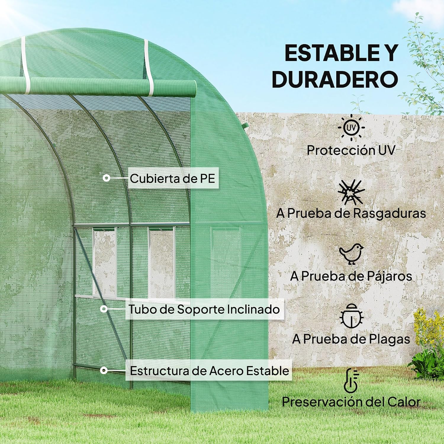 Detalle de Outsunny Invernadero túnel 3,5x2x2 m 🌱