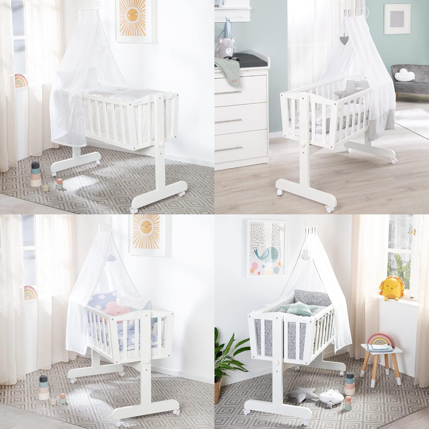 Detalle 2 de roba Babywiege inkl. Matratze 40 x 90 cm – Wiegefunktion, Feststellknopf und Bremsrollensatz