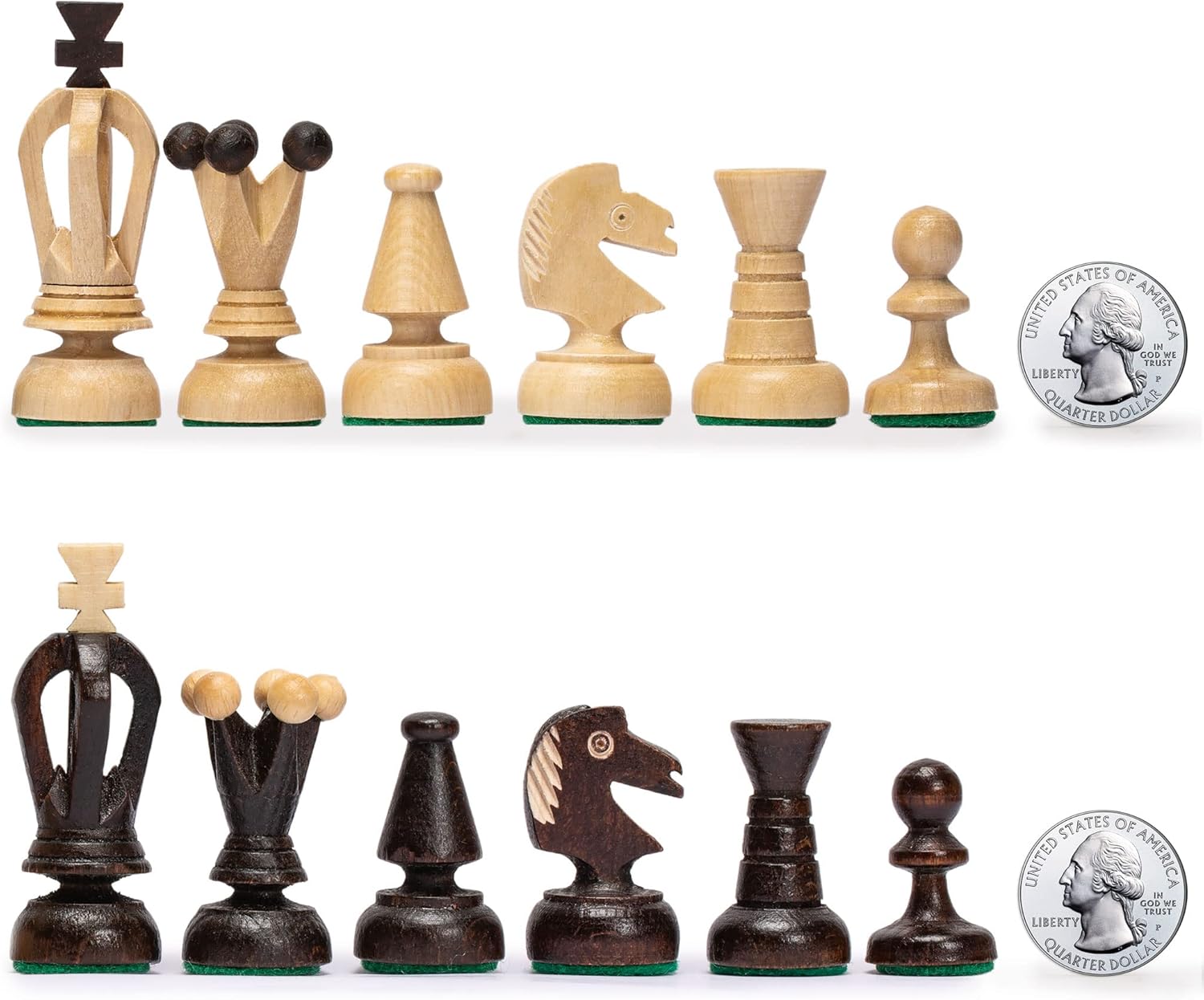 Detalle de Husaria European International Chess Wooden Game Set, King’s Classic – 35.5cm, Handcrafted Pieces & Felted Folding Board