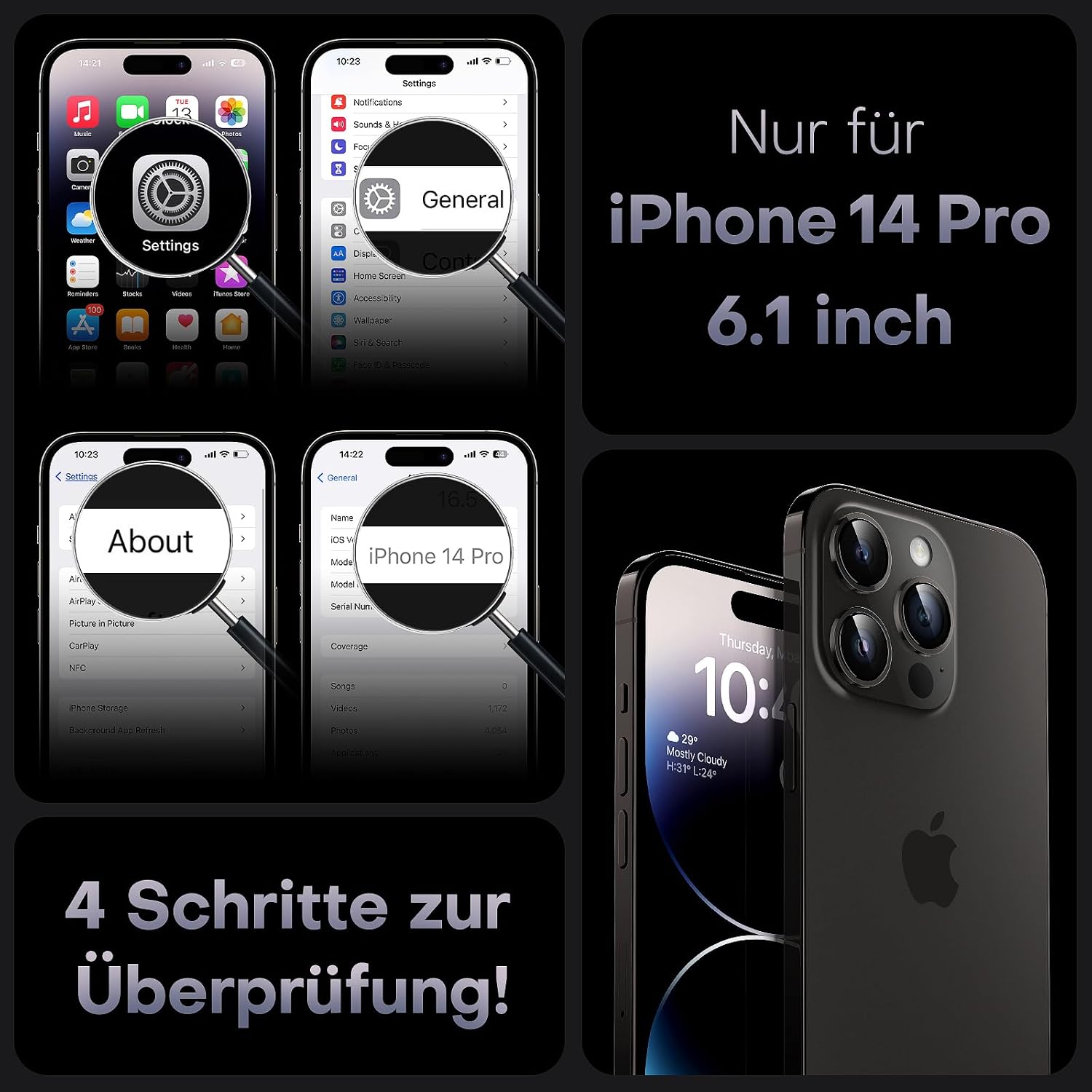 Detalle 2 de TOCOL iPhone 14 Pro Hülle für MagSafe – magnetischer Kameraschutz mit stoß- und kratzfester, transluzenter Rückseite (schwarz)