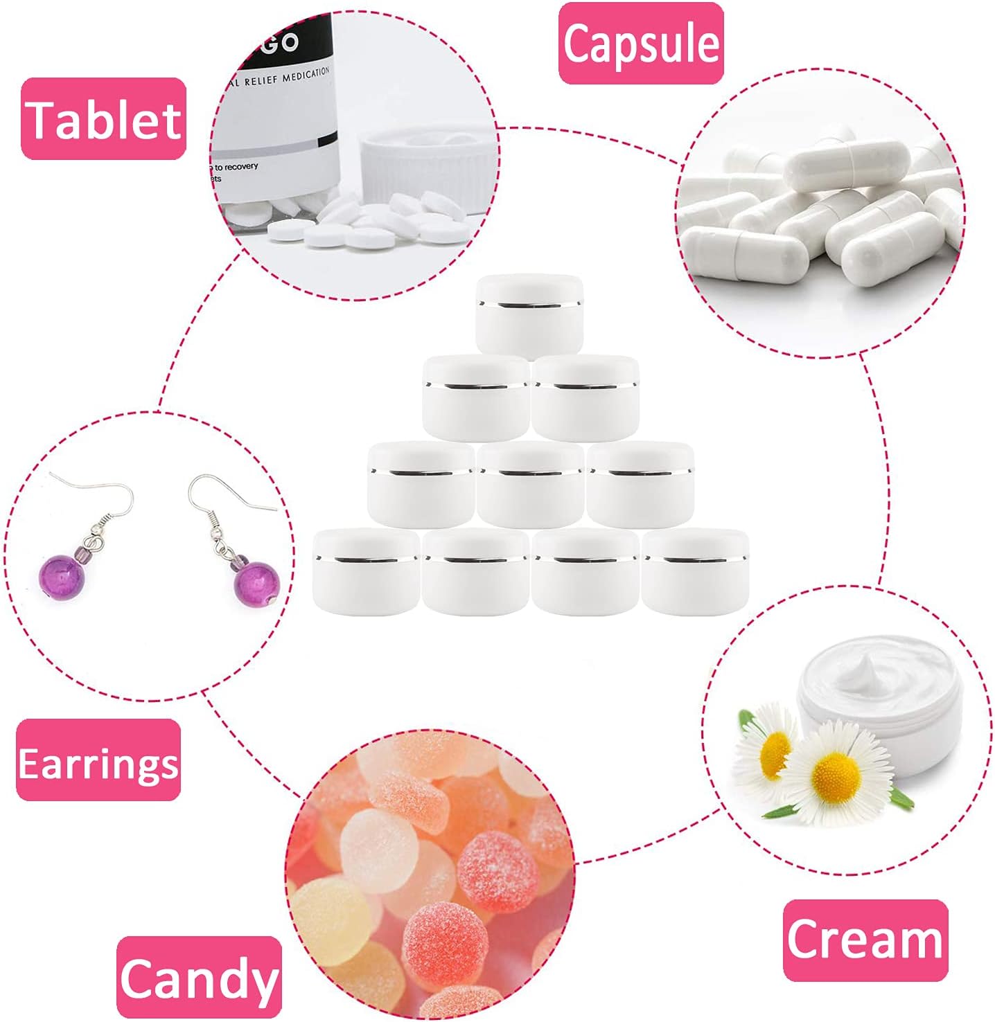 Detalle 1 de Alledomain 50ml Cosmetic Sample Jars with Mini Spatulas