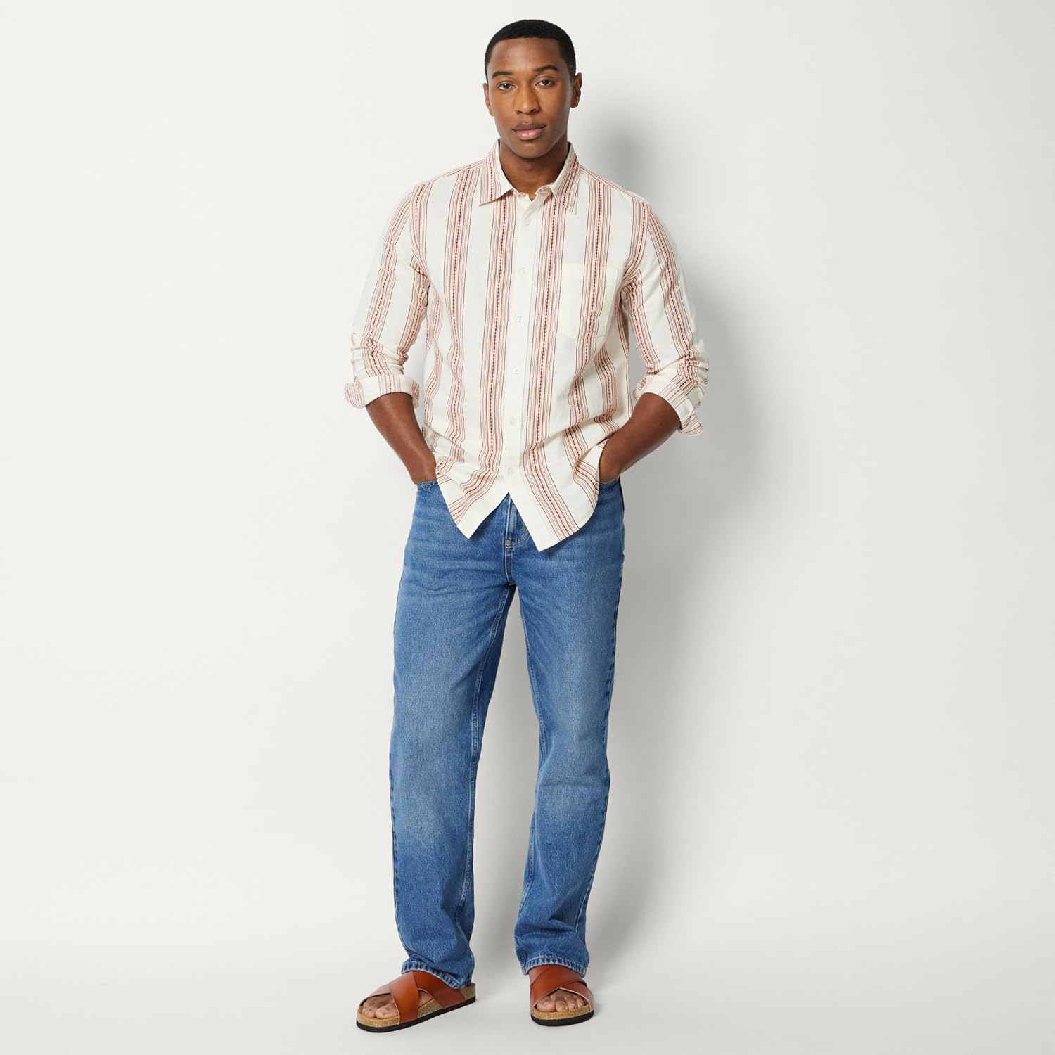 Detalle de Amazon Essentials Herren Langärmliges Hemd aus Leinenmischgewebe – Regular Fit