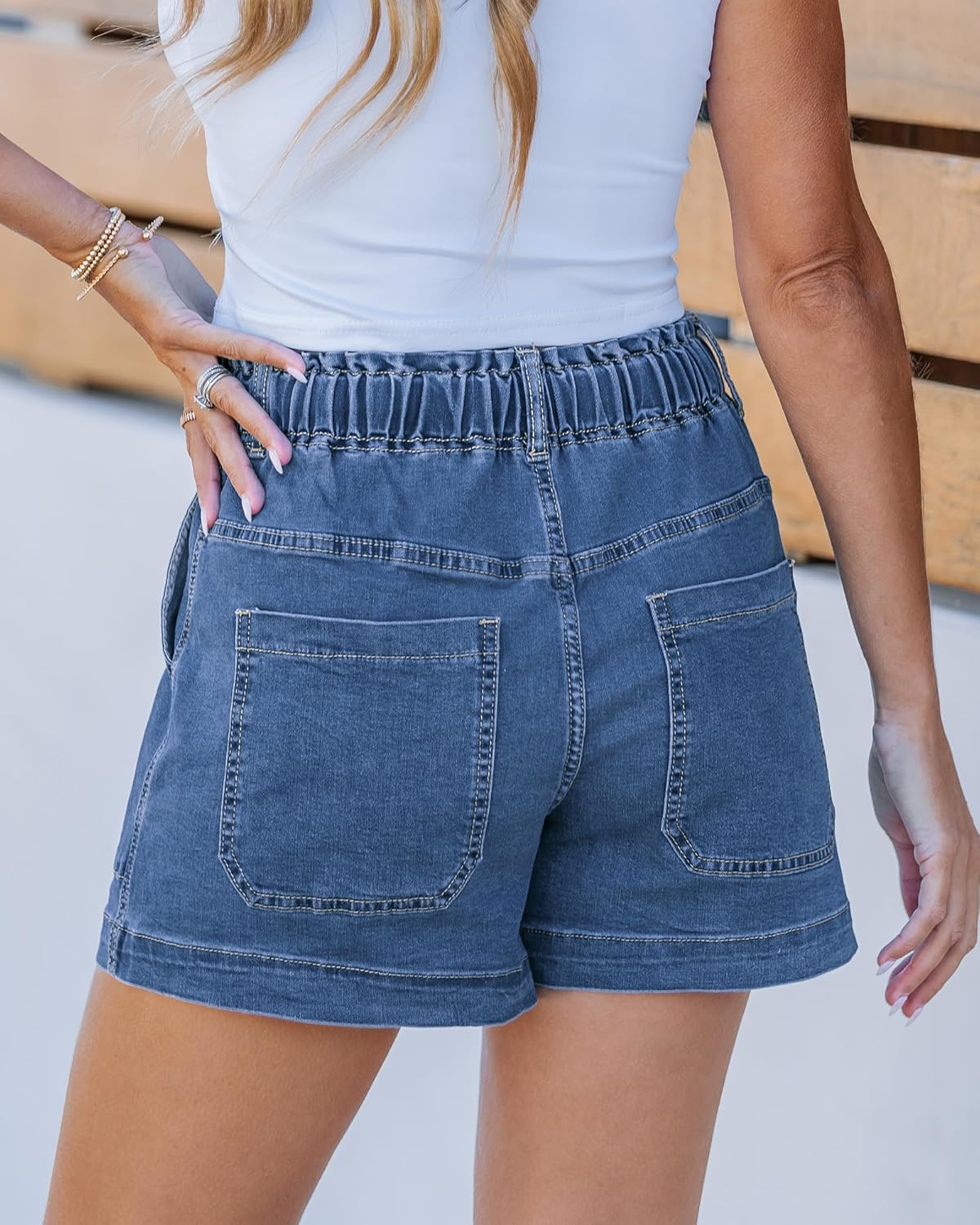 Thumbnail 1 de luvamia High-Waisted Pull-On Jean Shorts for Women with Drawstring (Elastic Waist)