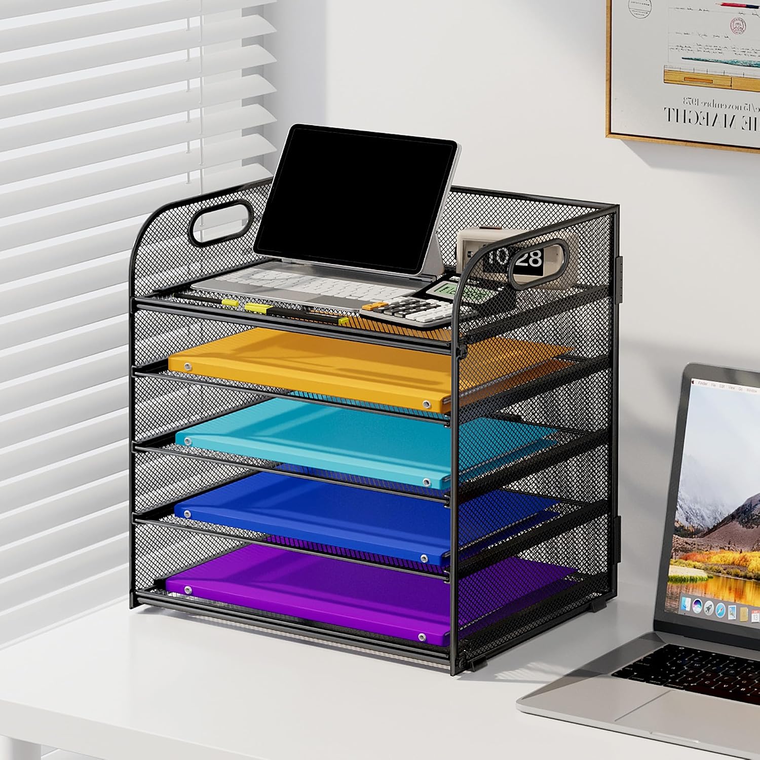 Thumbnail 4 de Cawukege 5CBSWJJ-HS-1 5-Tier Black Metal Mesh Paper Organizer