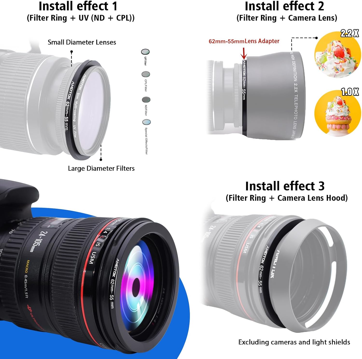 Thumbnail 4 de AMOTOK 62mm to 55mm Lens Adapter