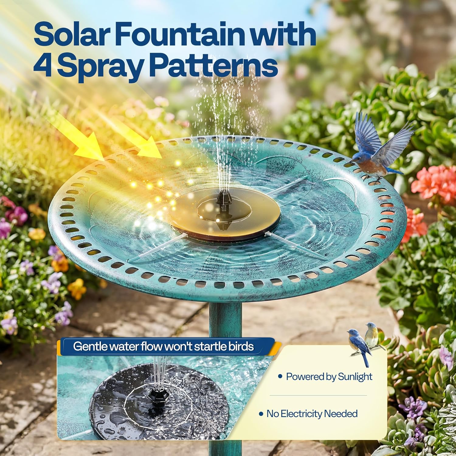 Detalle de VIVOHOME 71cm Solar-Powered Bird Bath Feeder for Garden – Free-Standing Resin Fountain