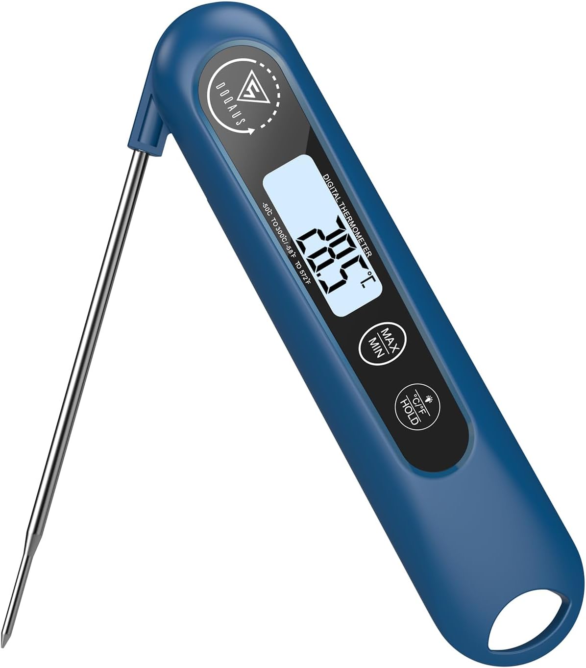 Detalle de DOQAUS Grillthermometer digitales Bratenthermometer mit 3‑Sekunden-Messung und langer Edelstahlsonde – Navyblau