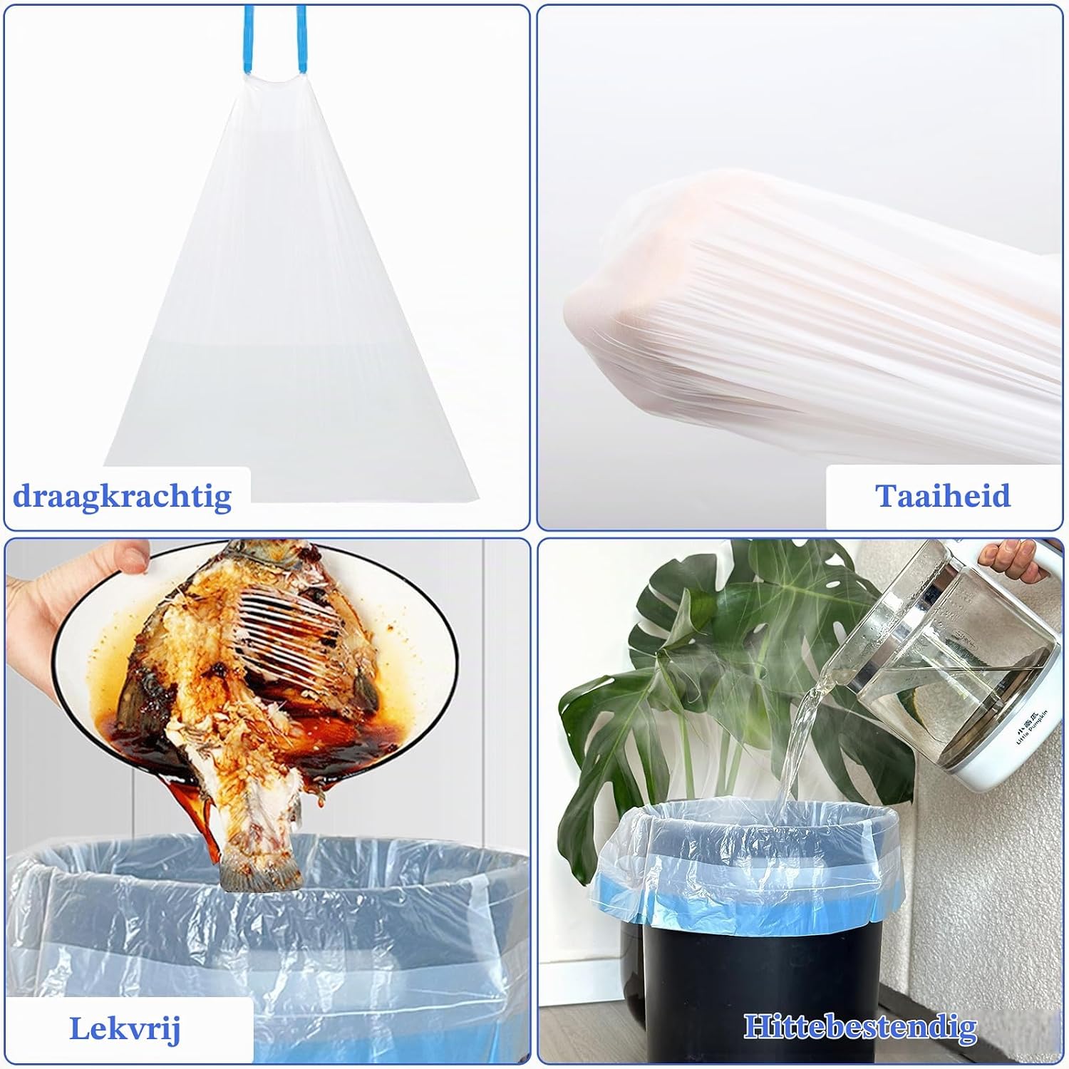 Detalle de SWIHELP trekkoordvuilniszakken 25-30 liter, 150 stuks, 52 x 60 cm