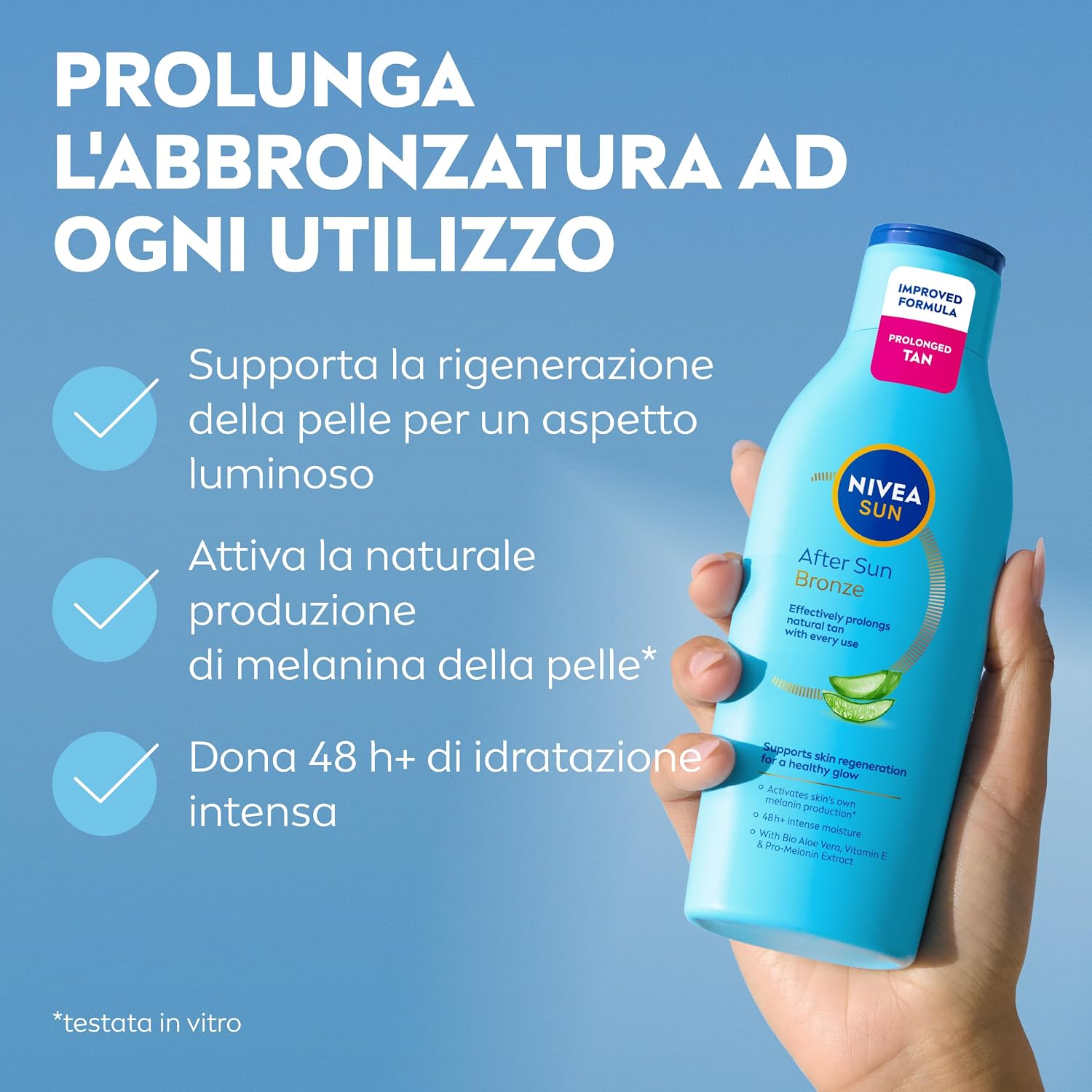 Detalle de NIVEA SUN Doposole Bronze 200 ml: doposole abbronzante e idratante con Aloe Vera Bio