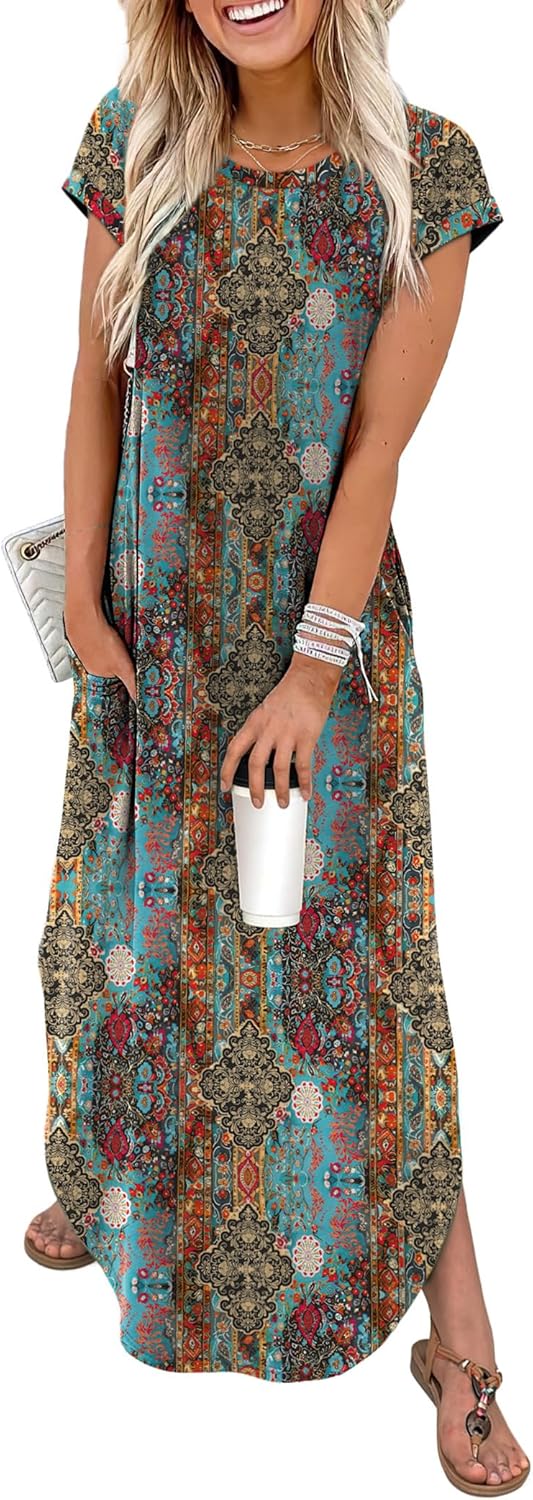 Thumbnail 5 de WIHOLL Summer Dresses Cap Sleeve Crewneck Maxi Dress with Pockets (Beach & Everyday Casual)