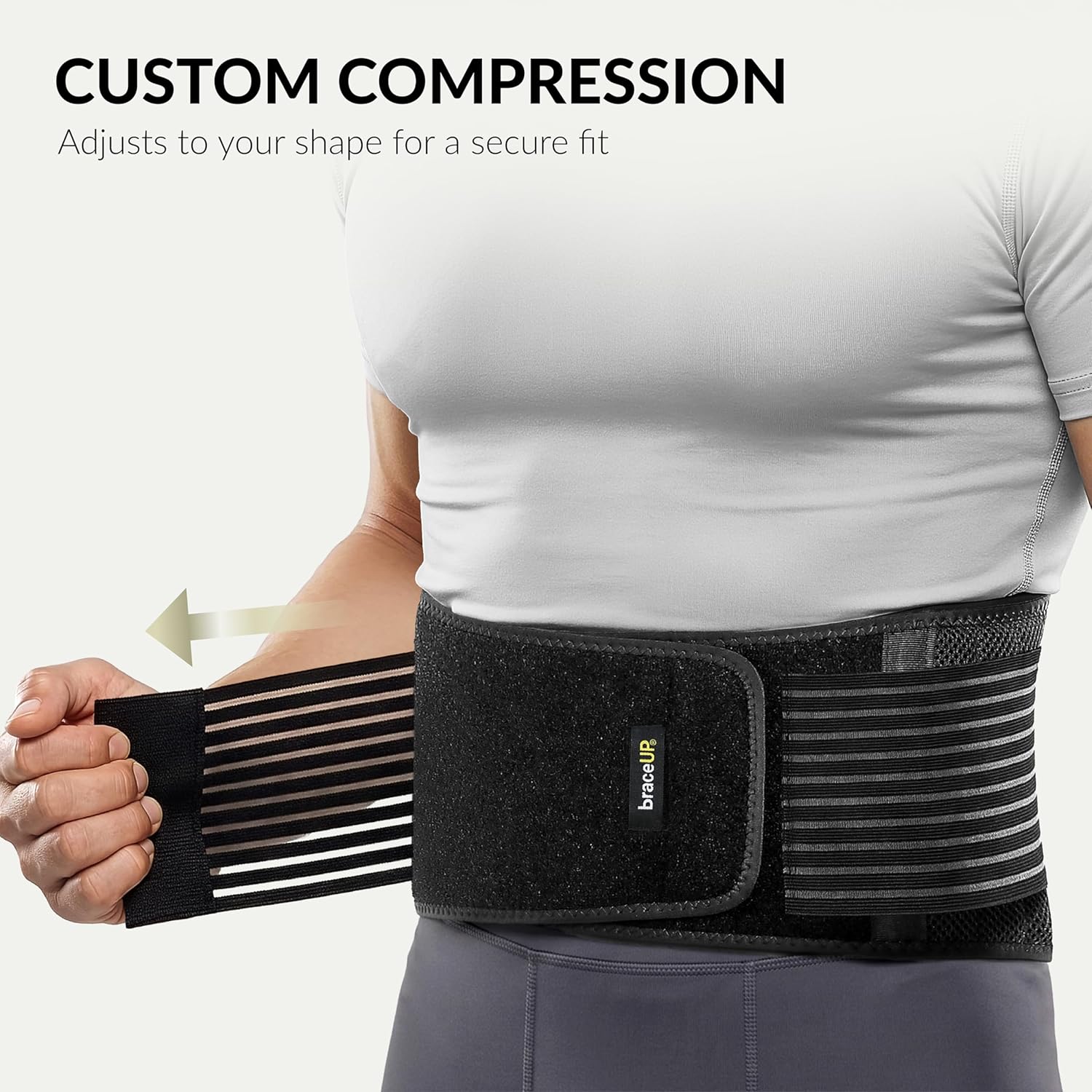 Detalle de BraceUP Back Brace for Men and Women: Breathable Lower Back Support with Dual Straps (L/XL 35-43 in)