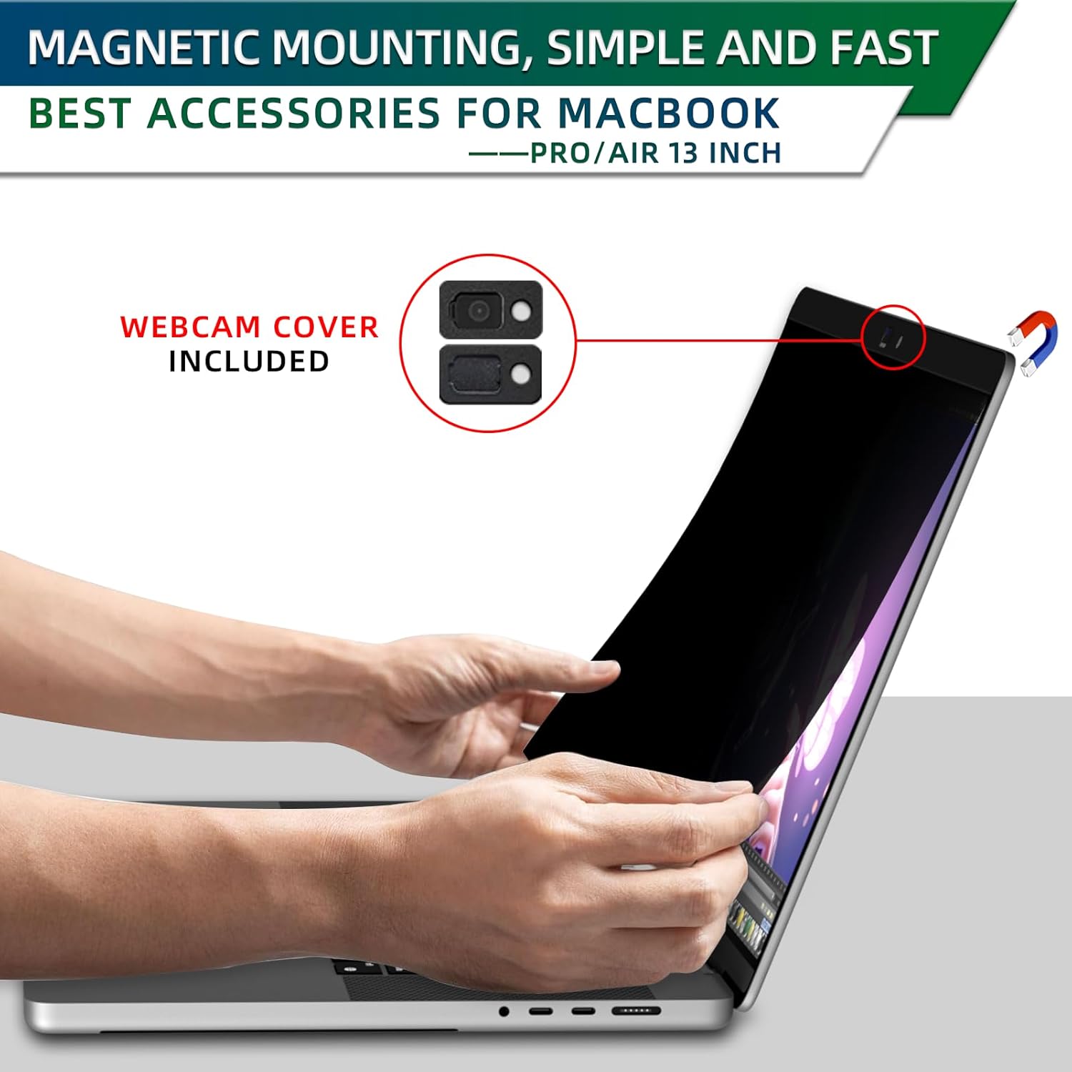 Thumbnail 1 de STARY Magnetic Privacy Screen for MacBook Air 13.6–13 inch (2022–2026) – Matte anti-glare blue light filter, model A2681/A3113