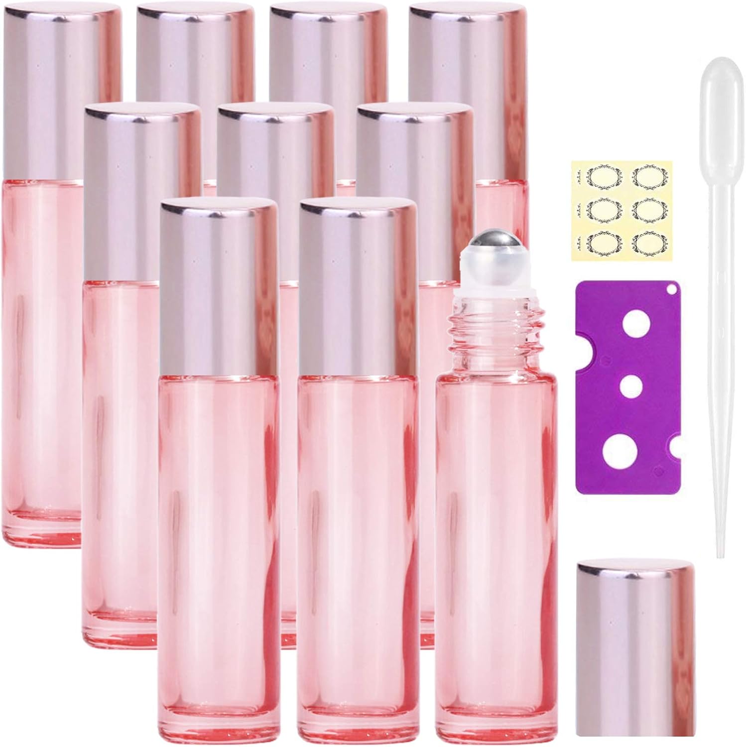 Thumbnail 6 de Alledomain 10Pcs 10ml Essential Oil Roller Bottles (Refillable Glass Roll-On Set)