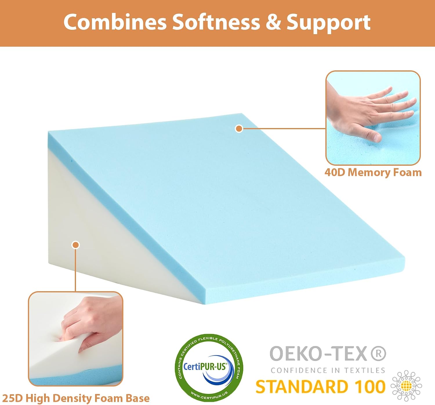 Detalle de BIEEZZK Wedge Pillow Set for After Surgery — Adjustable Memory Foam Bed Wedge for Neck, Back, and Acid Reflux