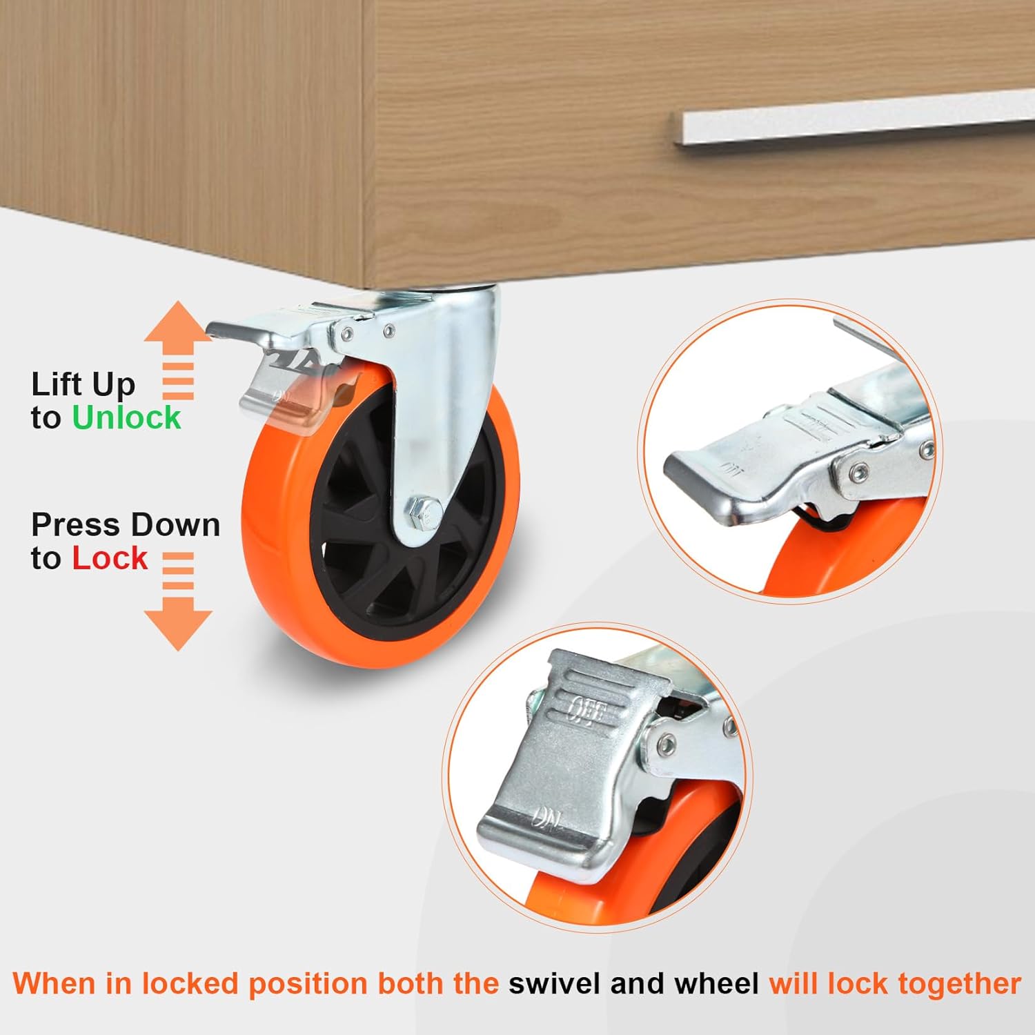 Thumbnail 2 de W B D WEIBIDA 150mm Ruote per Mobili Pesanti con 4 Freno – Set di 4