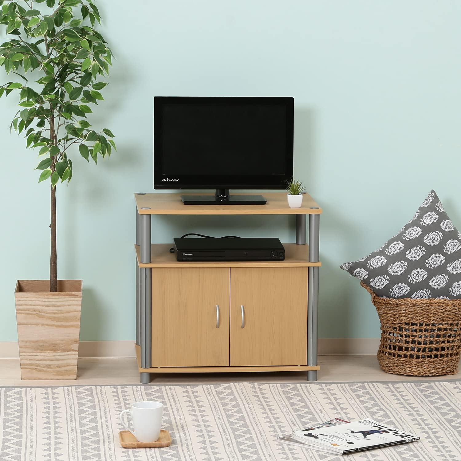 Detalle de 不二貿易 84439 テレビ台 幅60cm・扉収納付き・ナチュラル木目調 22V型まで