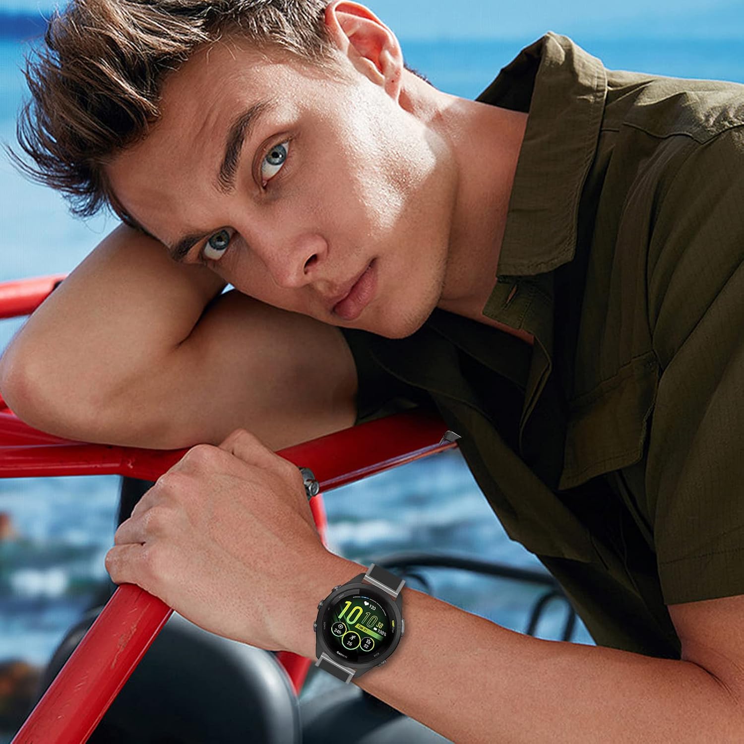Detalle de SumRioo Silikon-Armband 18 mm für Garmin Venu 4s/Venu 3s & weitere (Schwarz/Grau)