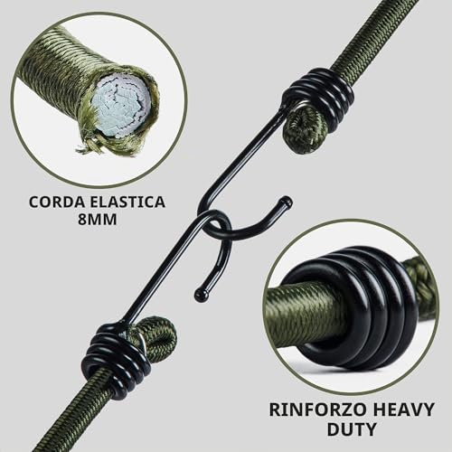 Detalle 2 de Pluvios Robusto 10 Pacco Corde Elastiche Bungee Resistenti per Campeggio e Lavori Fai da Te – 12"/18"/30"/40" 2 Anni di Garanzia