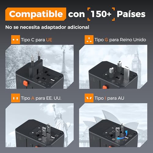 Thumbnail 1 de TESSAN Adaptador Enchufe Universal de Viaje 65W GaN con 5 USB