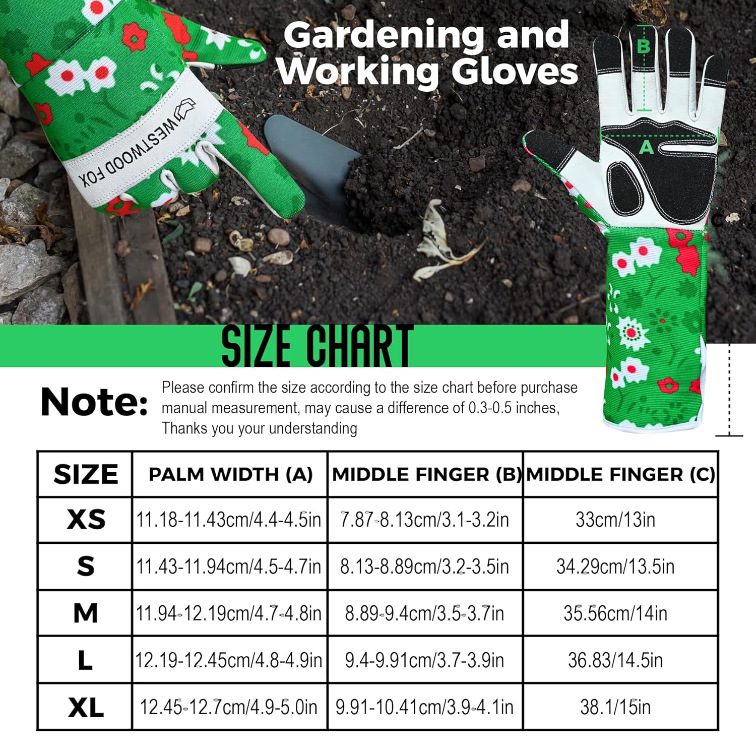 Thumbnail 4 de Westwood Fox long forearm leather gardening gloves (XL) – thorn-proof rose pruning work gloves in green