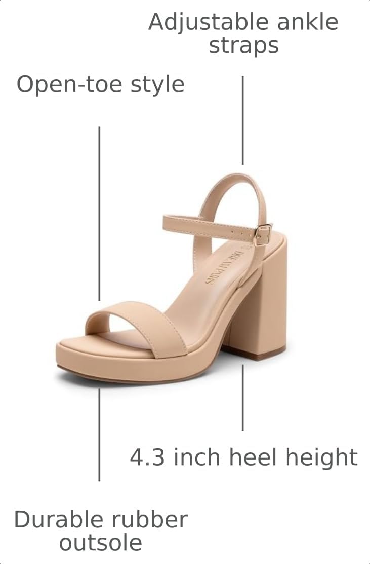 Detalle de DREAM PAIRS Women’s Block Chunky Platform Heels with Open Toe and Ankle Strap