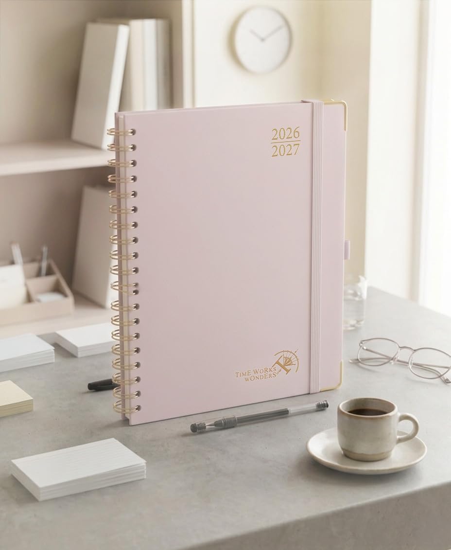 Detalle de POPRUN 2026–2027 Academic Planner, 8" x 10", Hourly Weekly Layout, Light Pink