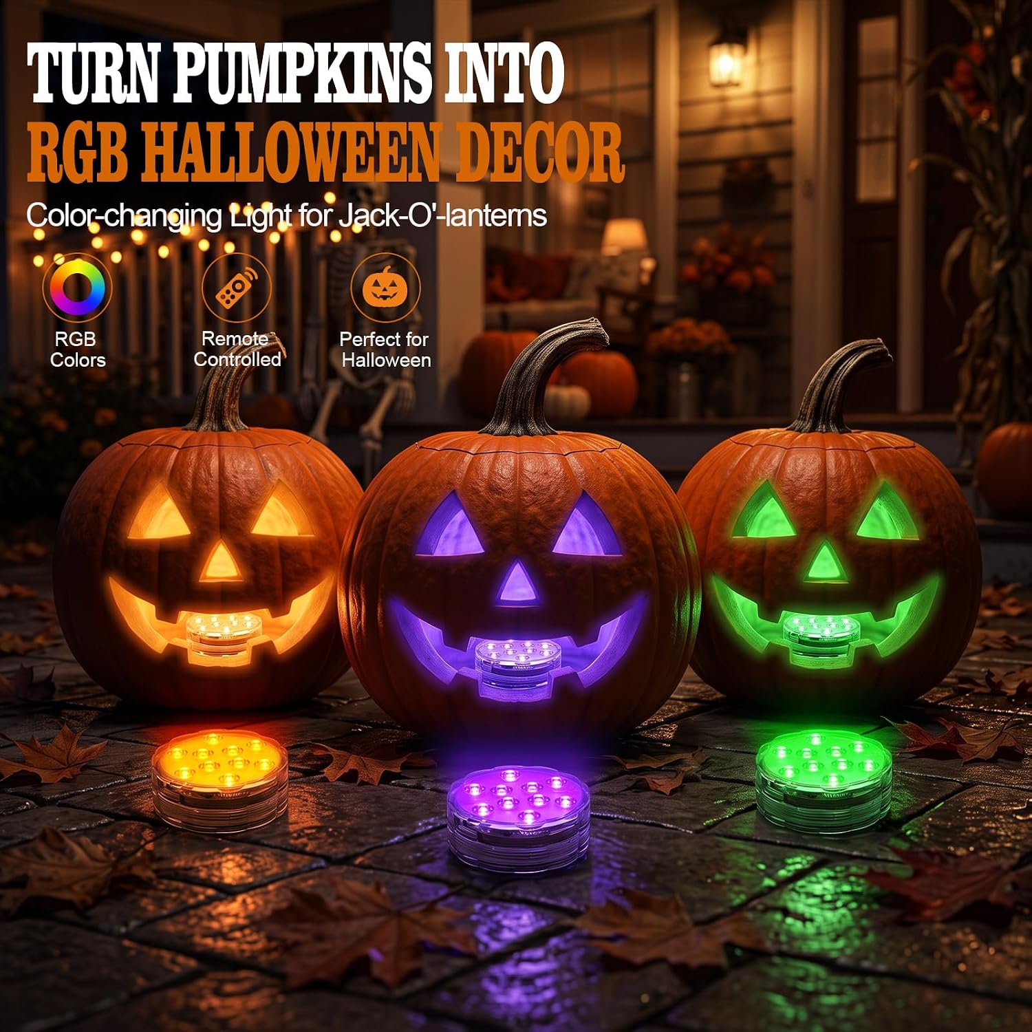 Thumbnail 1 de POLENTAT SY-HWSLRGB Halloween Pumpkin Lights, RGB Submersible LED 4-Pack